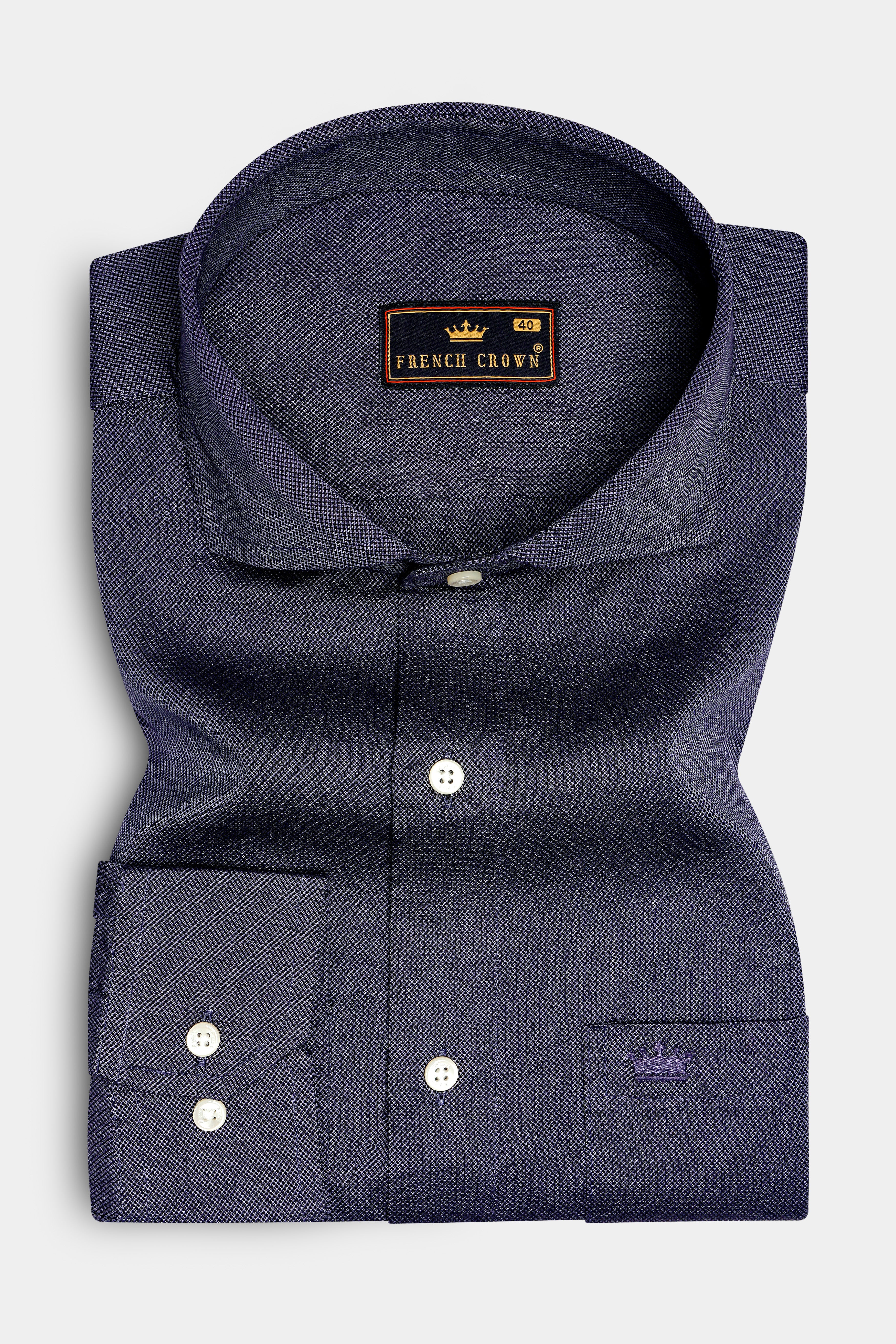 Baltic Sea Blue Dobby Textured Premium Giza Cotton Shirt
