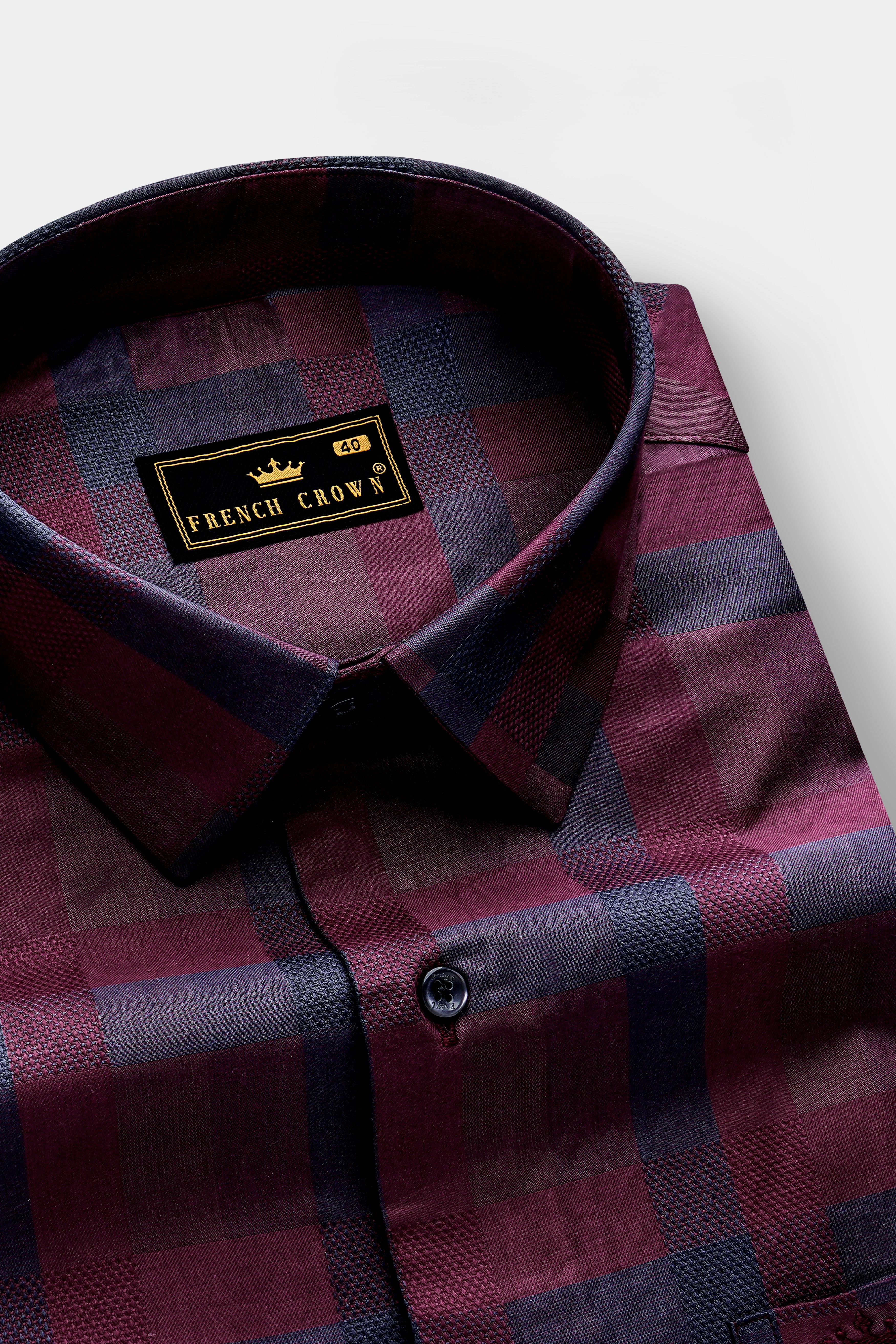 Purply Blue with Magenta Red Plaid Jacquard Premium Cotton Shirt