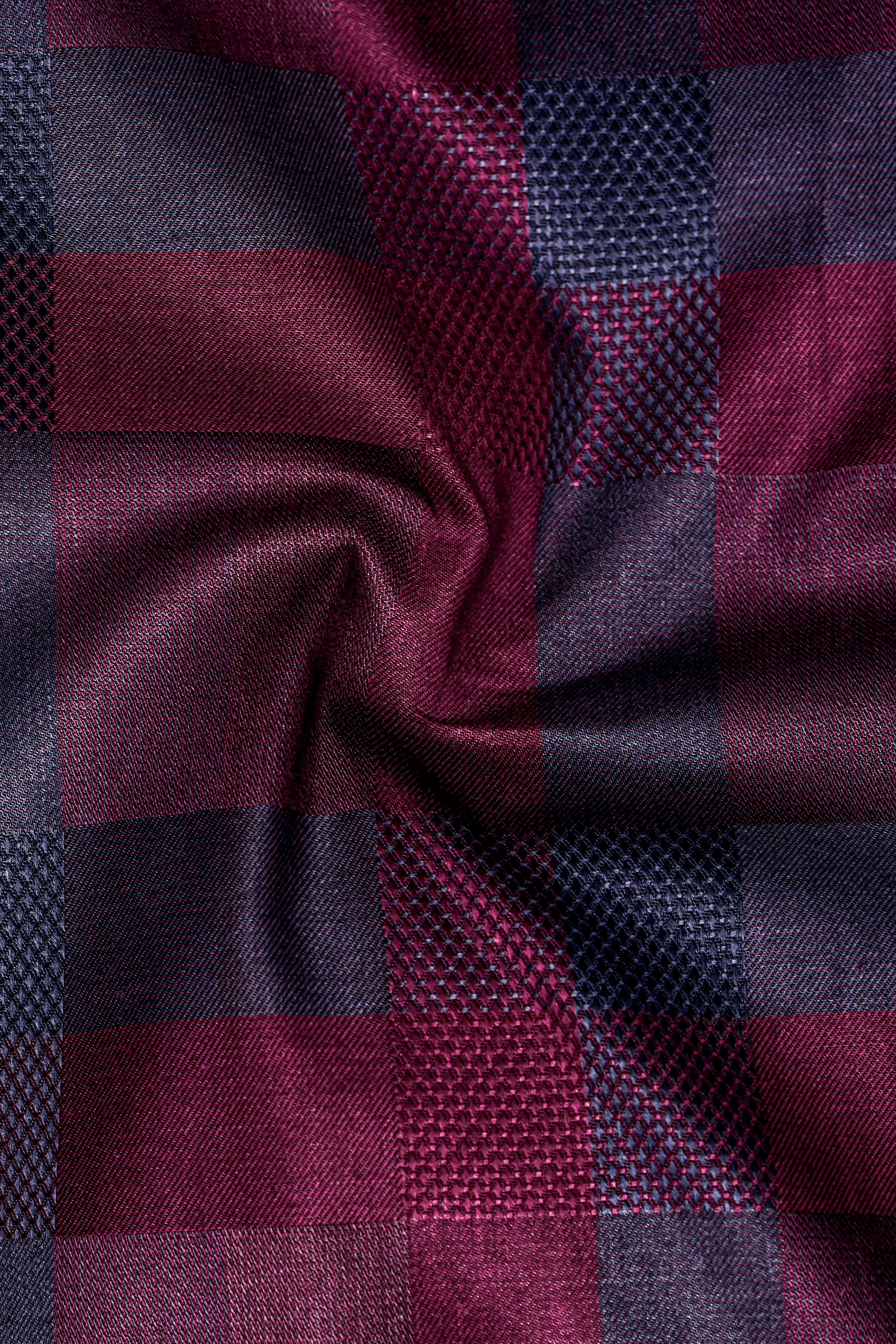 Purply Blue with Magenta Red Plaid Jacquard Premium Cotton Shirt