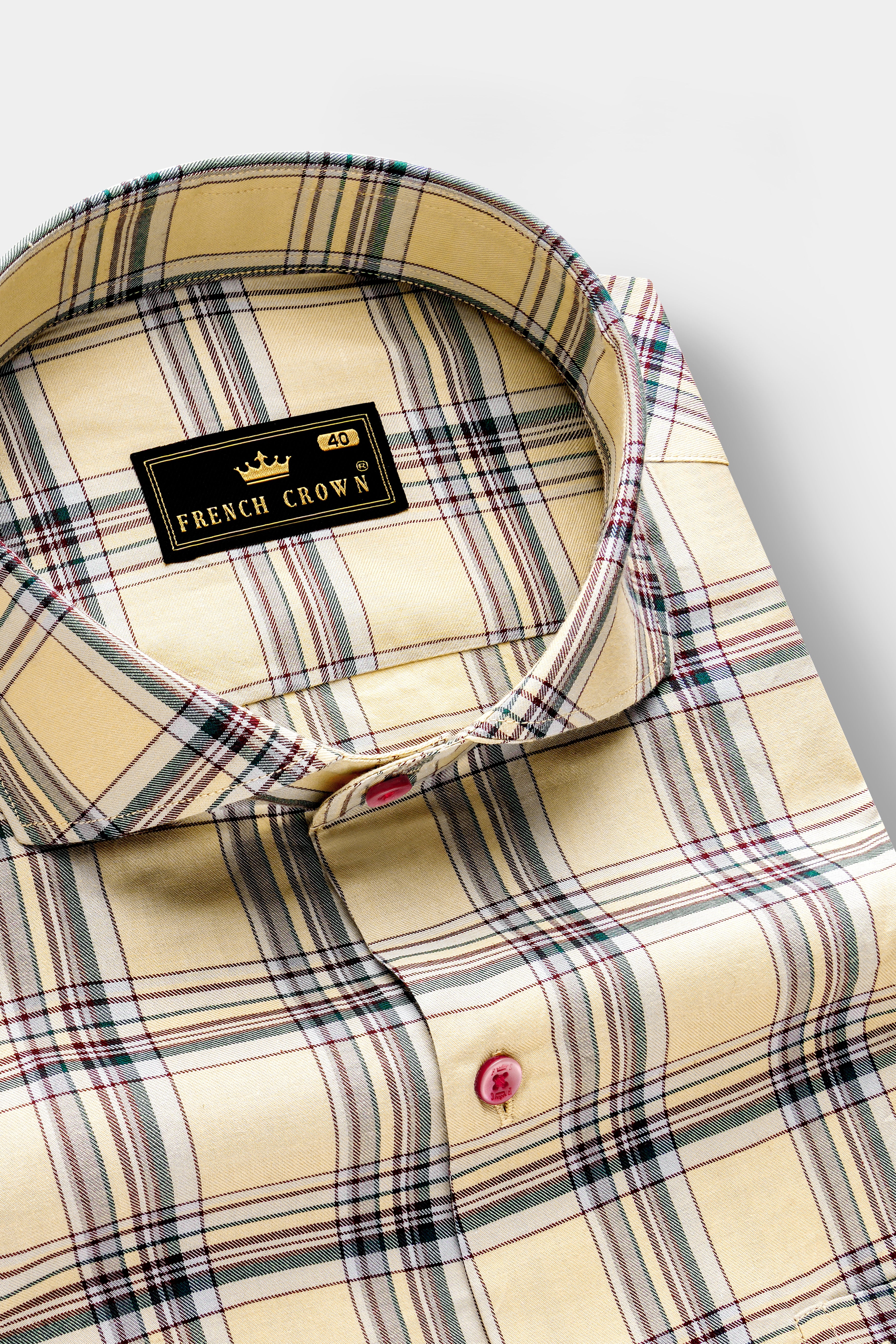 Yellowish Orange with Green Cyan Checks Plaid Twill Premium Cotton Shirt