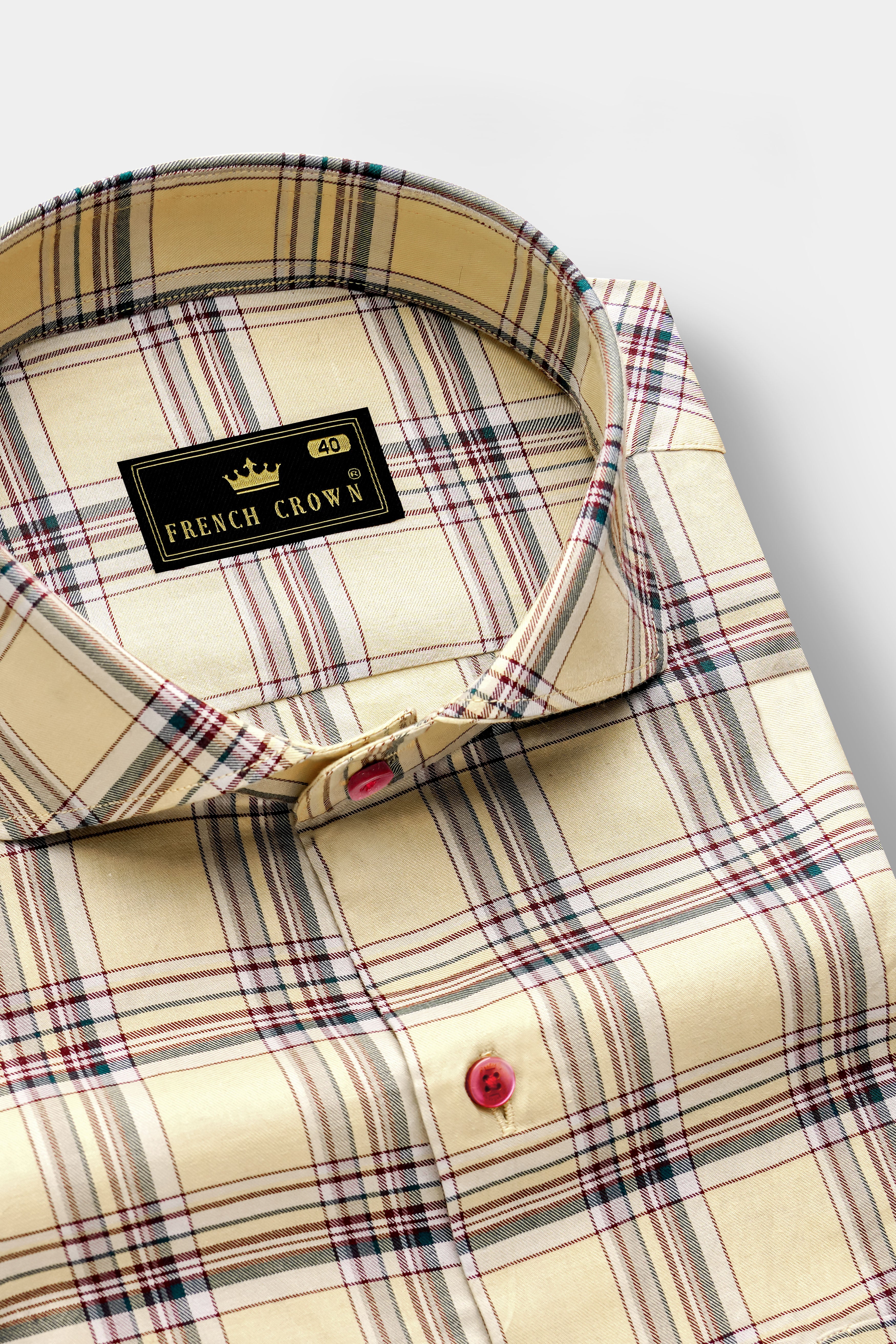 Yellowish Orange with Green Cyan Checks Plaid Twill Premium Cotton Shirt