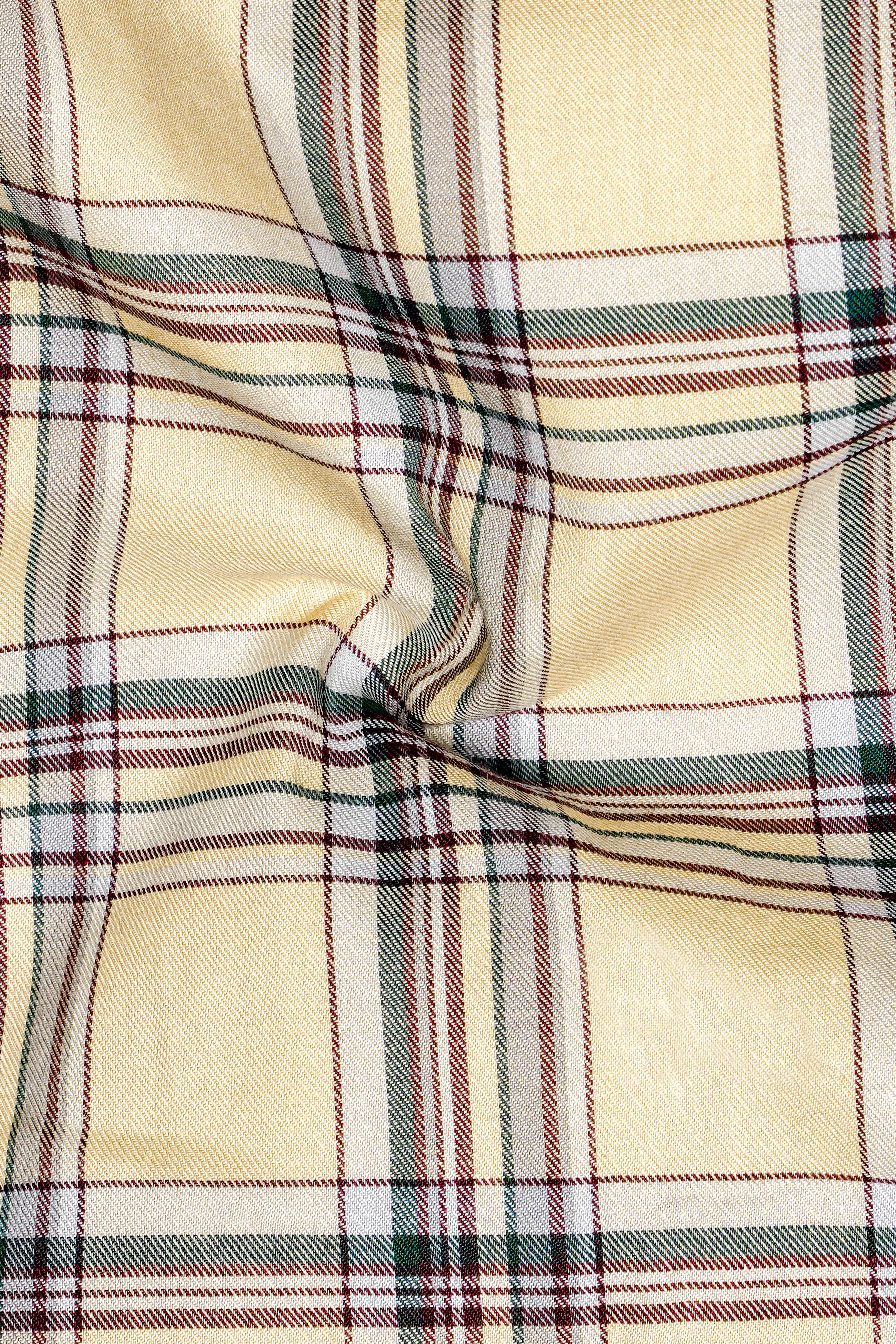 Yellowish Orange with Green Cyan Checks Plaid Twill Premium Cotton Shirt