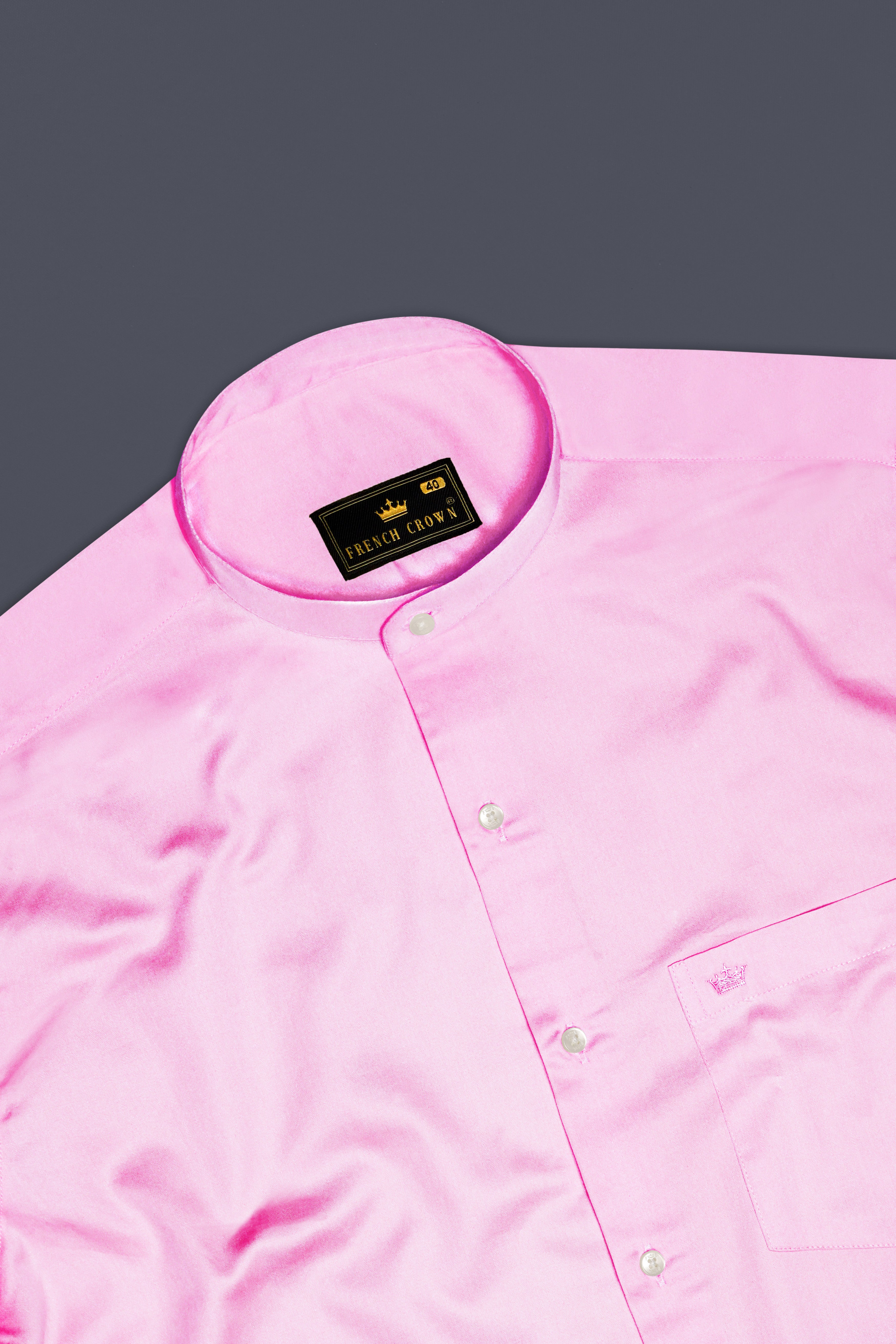 Rose Luxe-Thistle Pink Solid Subtle Sheen Super Soft Premium Cotton Semi Formal Mandarin Collar Shirt