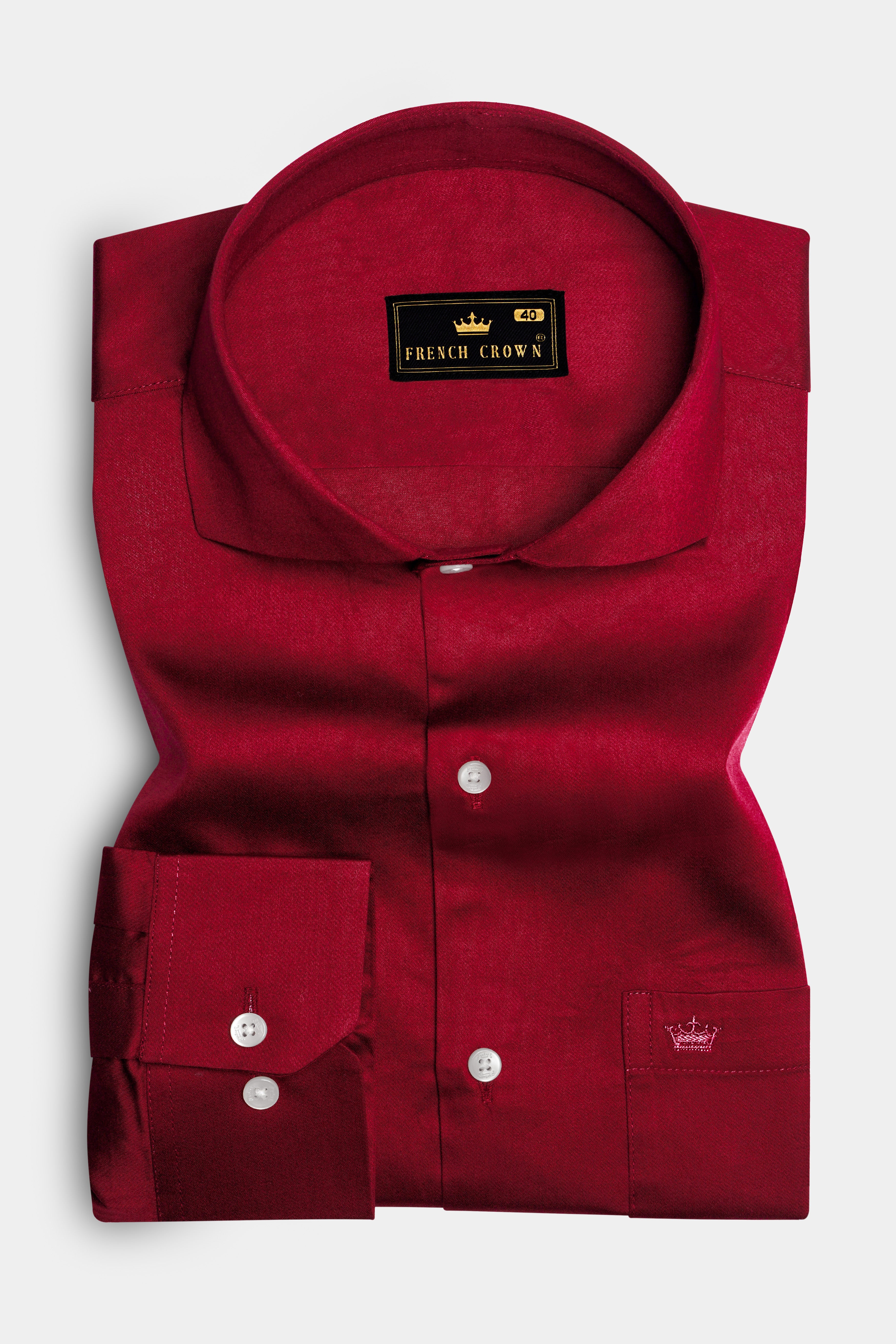 Majestic Ruby-Venetian Red Solid Subtle Sheen Super Soft Premium Cotton Cut Away Collar Dress Shirt