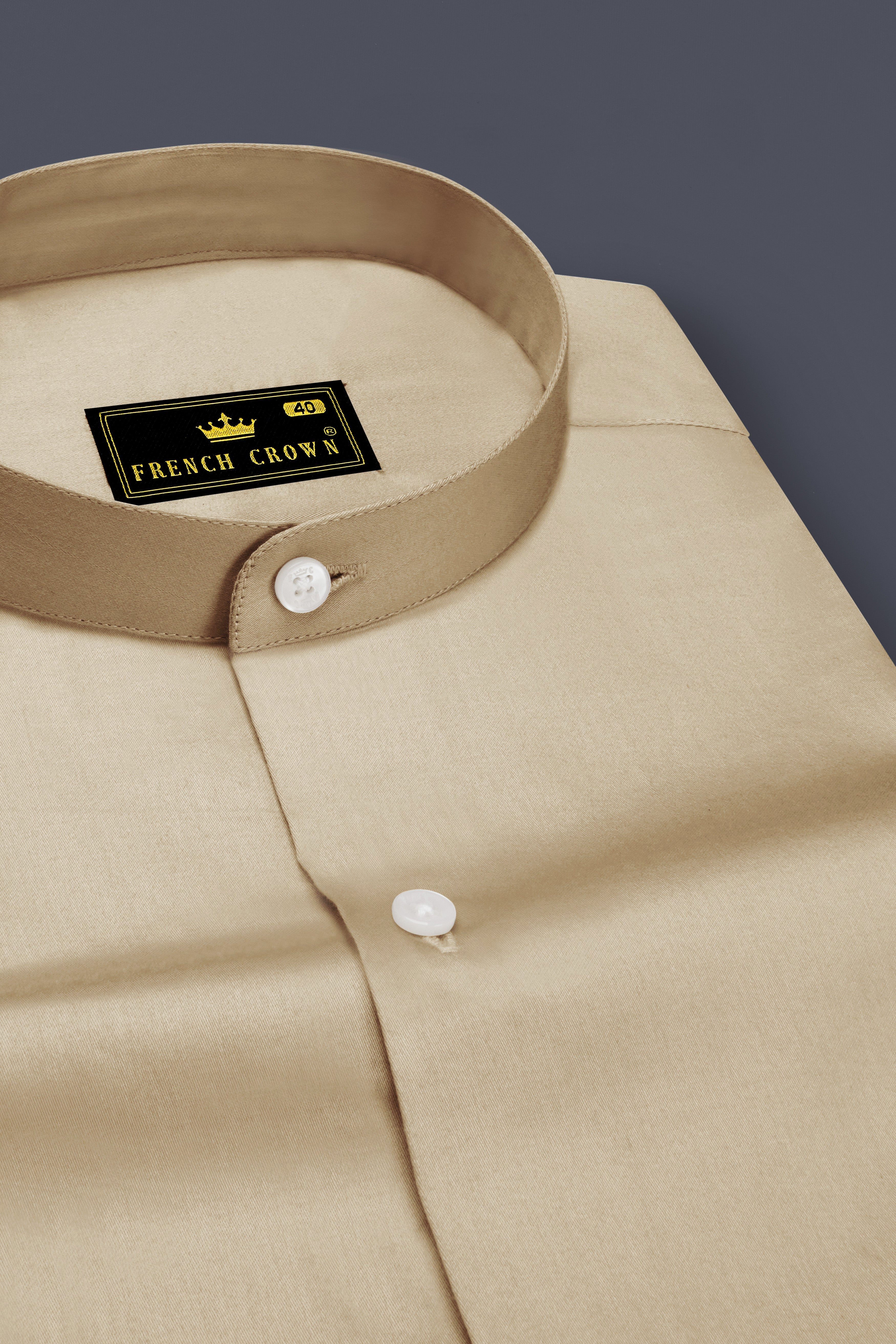 Vanilla-Almond Cream Subtle Sheen Super Soft Premium Cotton Semi Formal Mandarin Collar Shirt