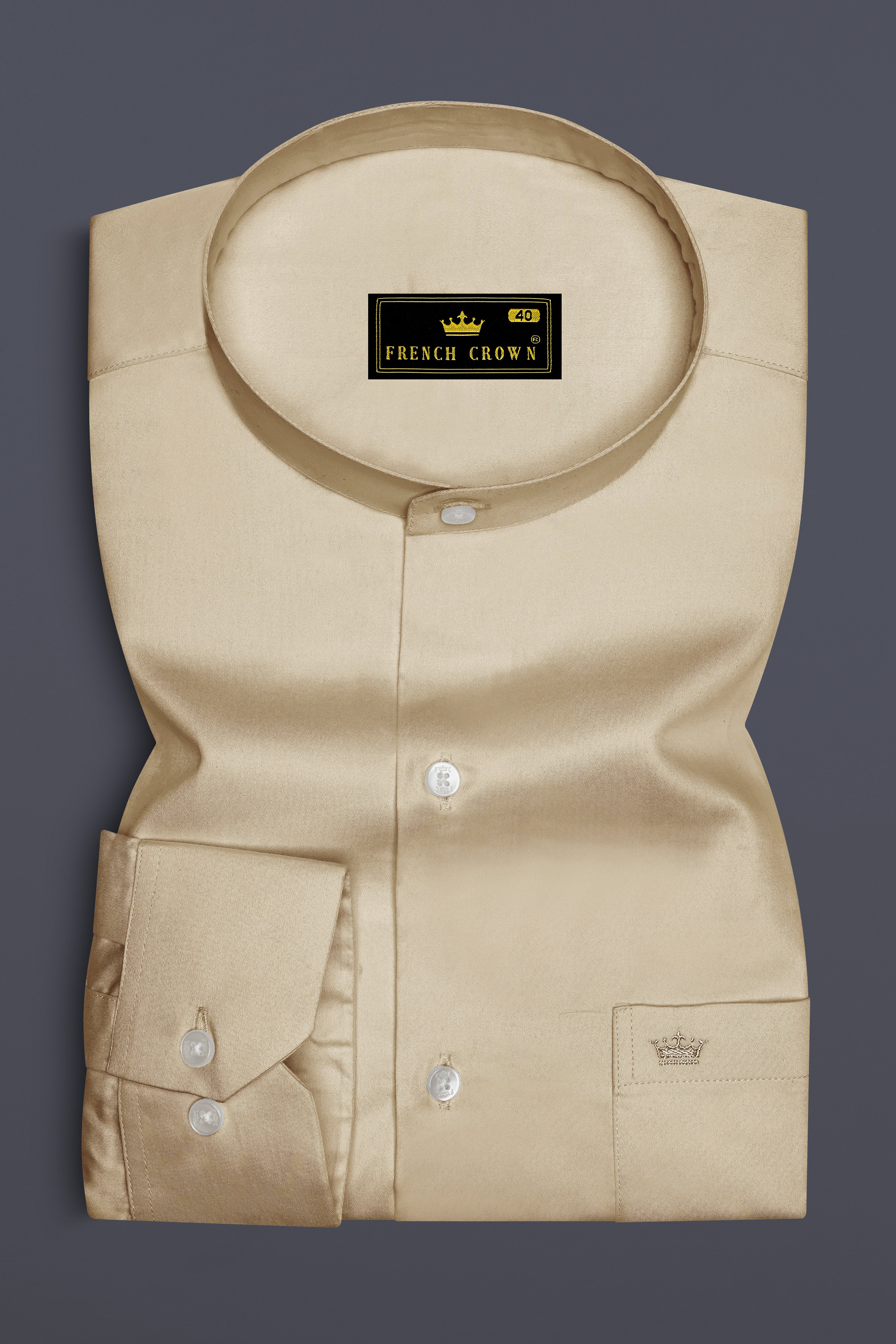 Vanilla-Almond Cream Subtle Sheen Super Soft Premium Cotton Semi Formal Mandarin Collar Shirt