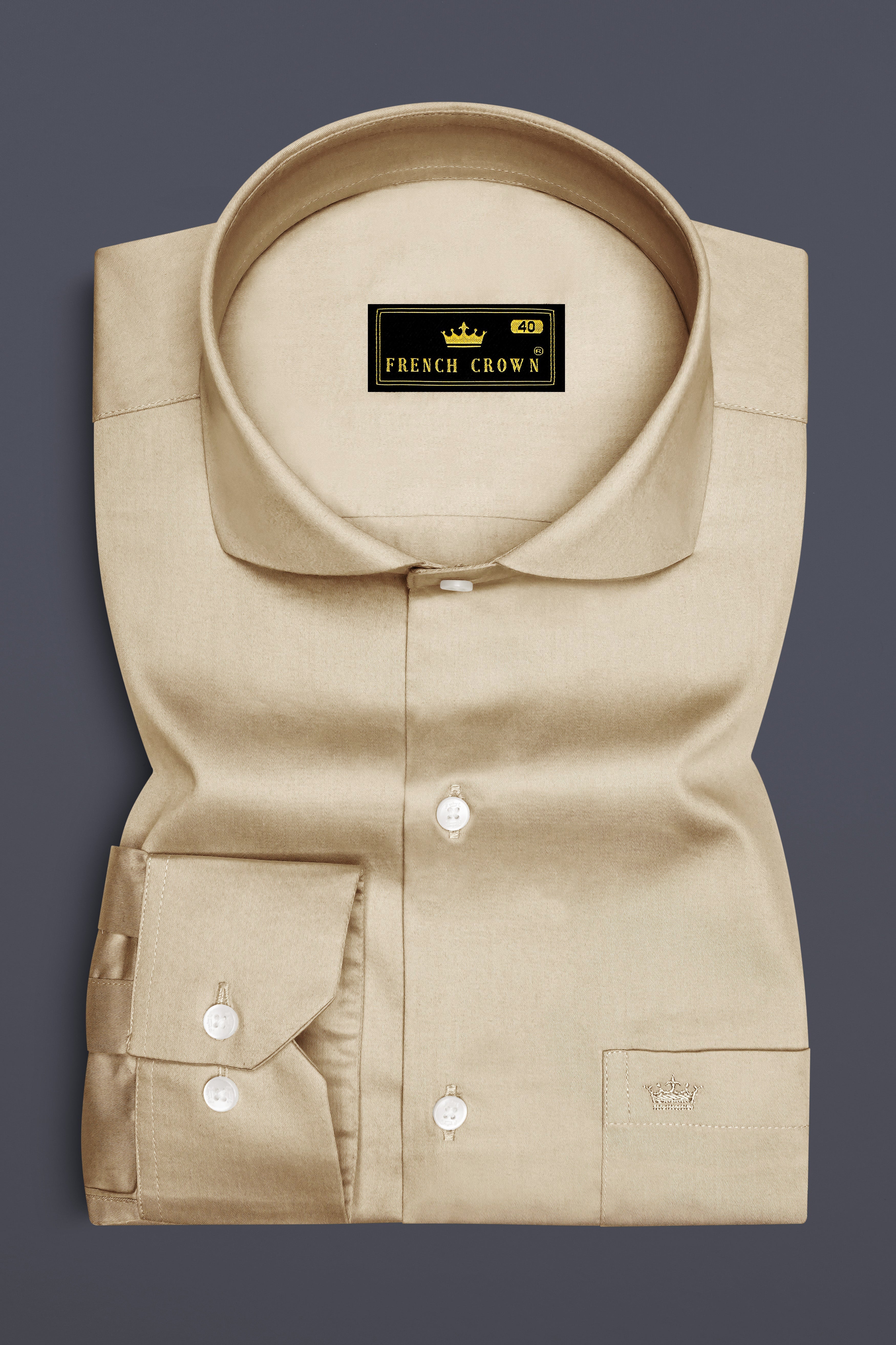 Vanilla-Almond Cream Subtle Sheen Super Soft Premium Cotton Cut Away Collar Dress Shirt
