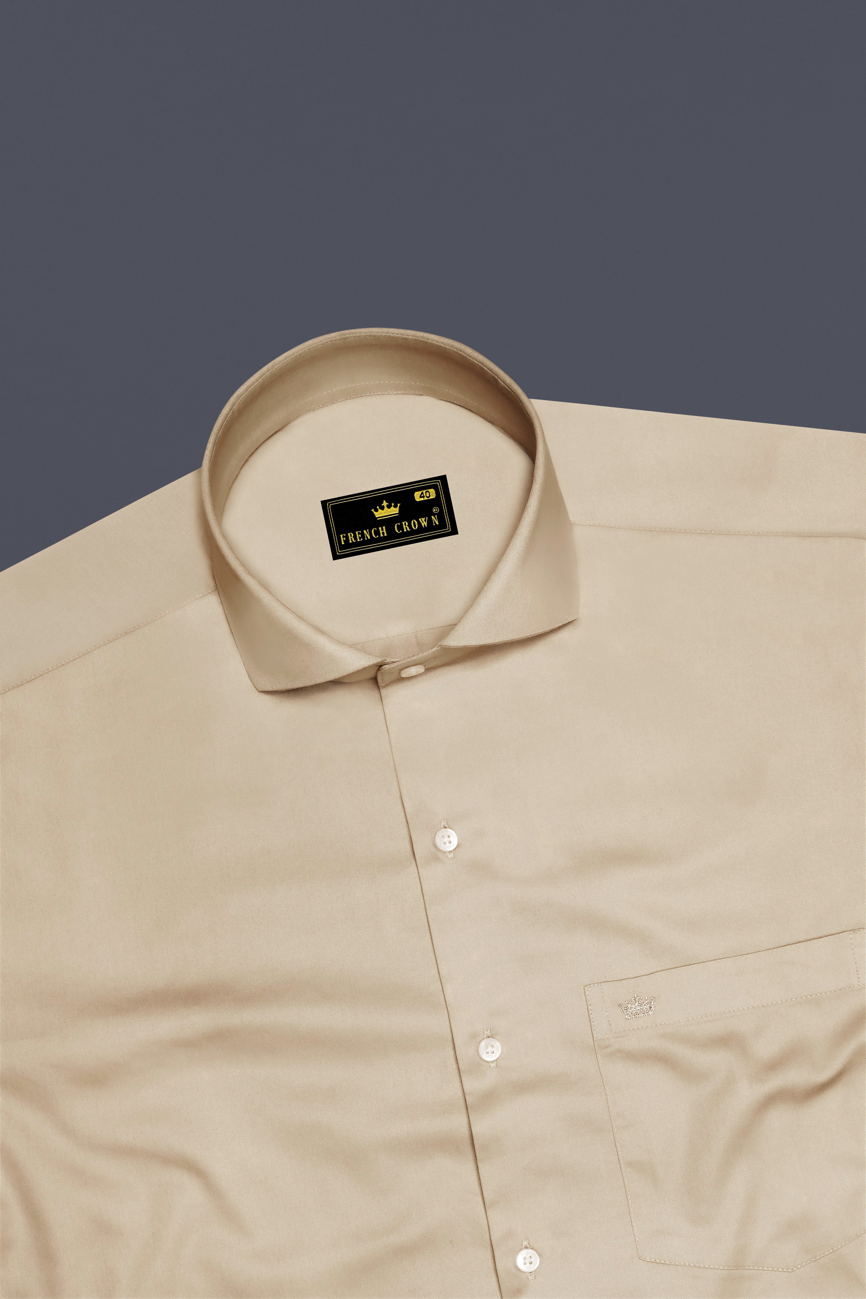 Vanilla-Almond Cream Subtle Sheen Super Soft Premium Cotton Cut Away Collar Dress Shirt