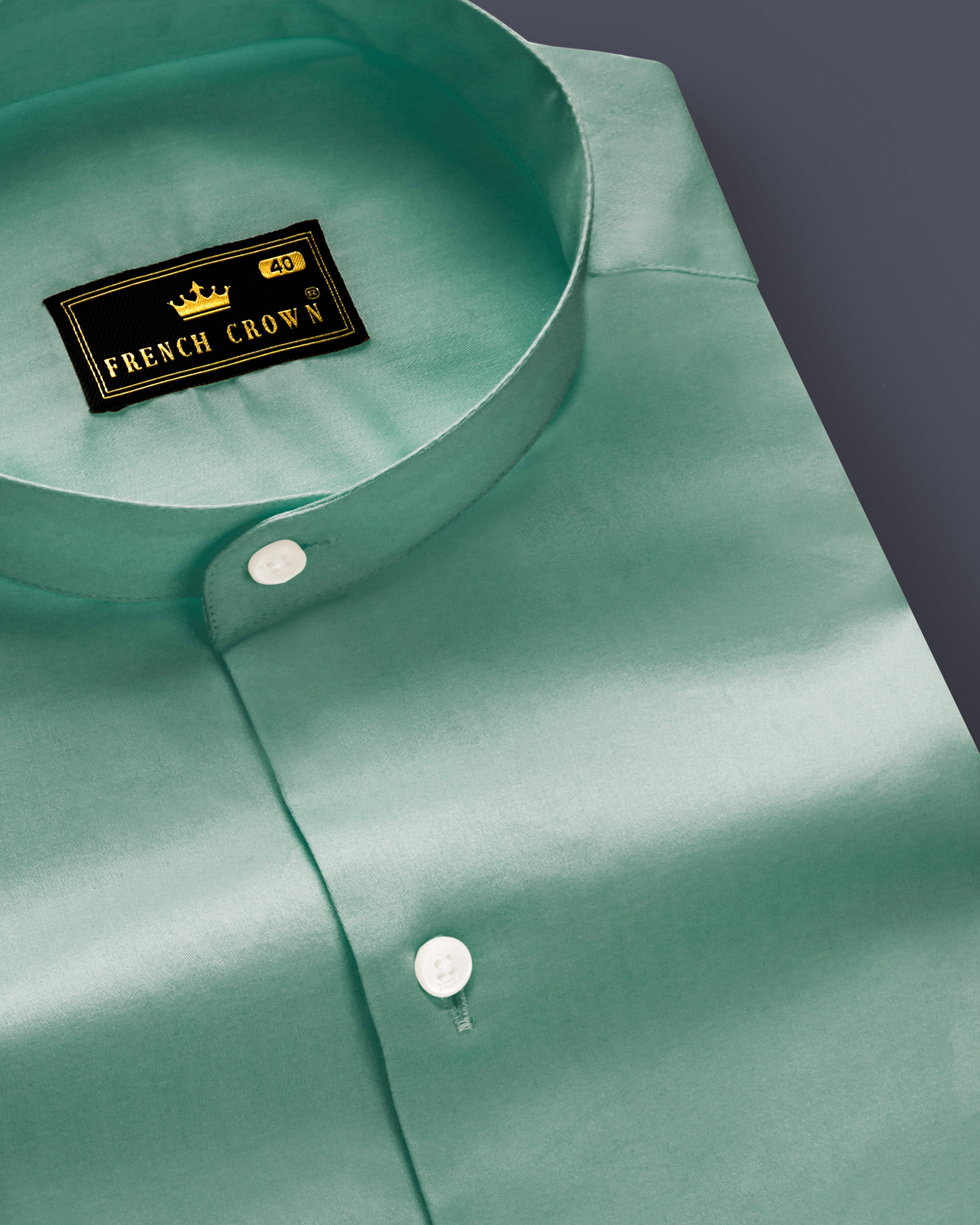 Emerald Charm-Oxley Green Solid Subtle Sheen Super Soft Premium Cotton Semi Formal Mandarin Collar Shirt