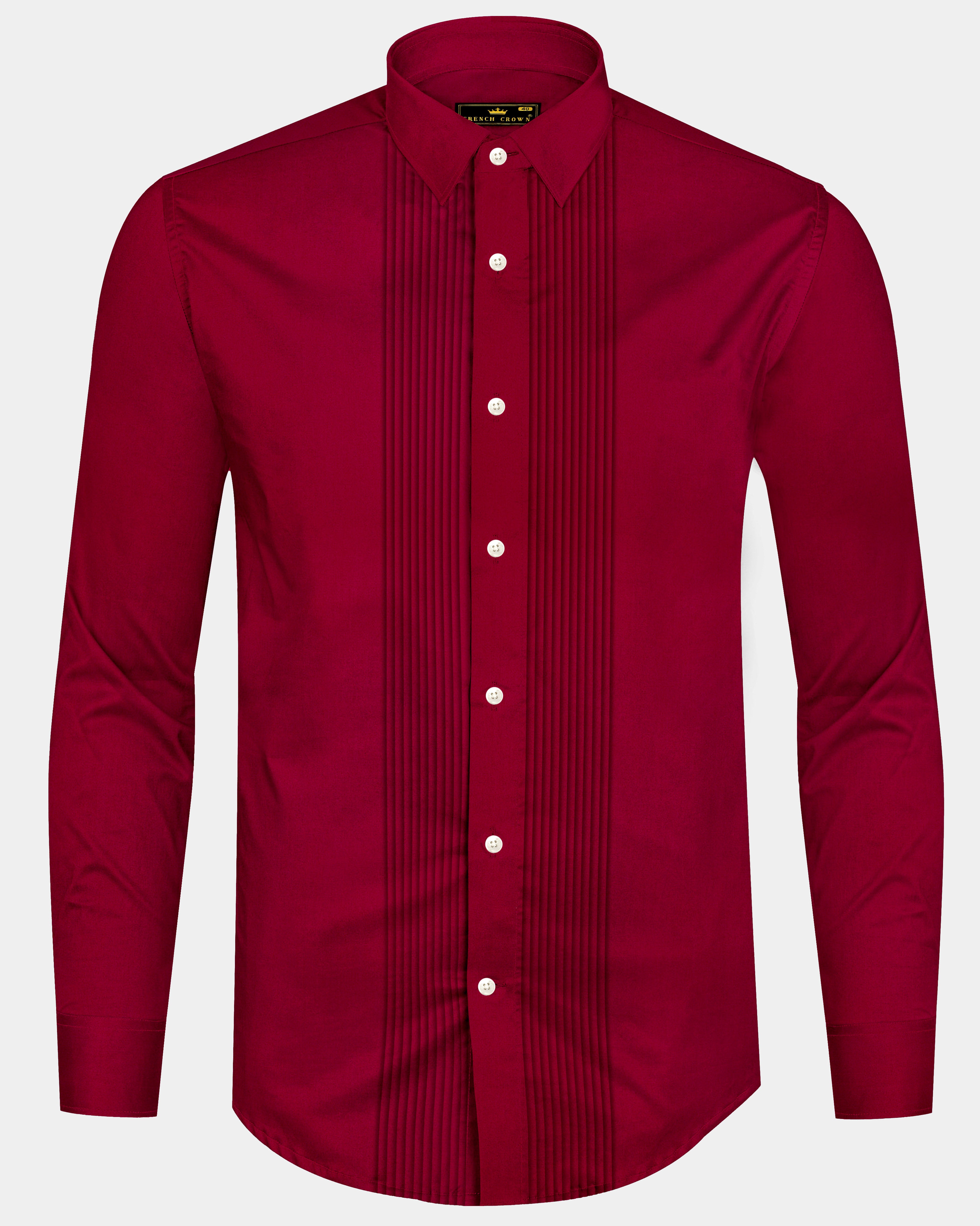 Majestic Ruby-Venetian Red Solid Subtle Sheen Super Soft Premium Cotton Tuxedo Shirt