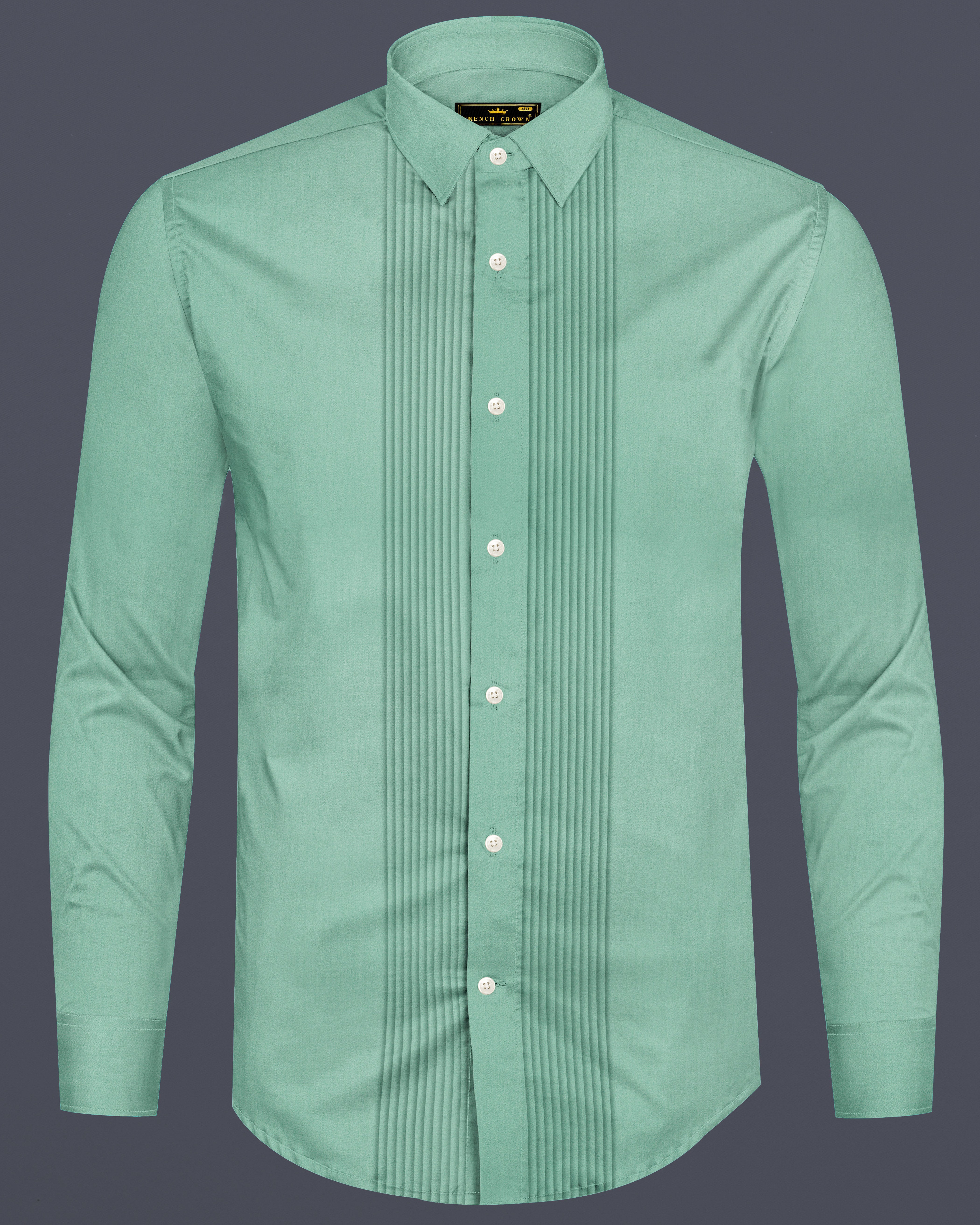 Emerald Charm-Oxley Green Solid Subtle Sheen Super Soft Premium Cotton Tuxedo Shirt