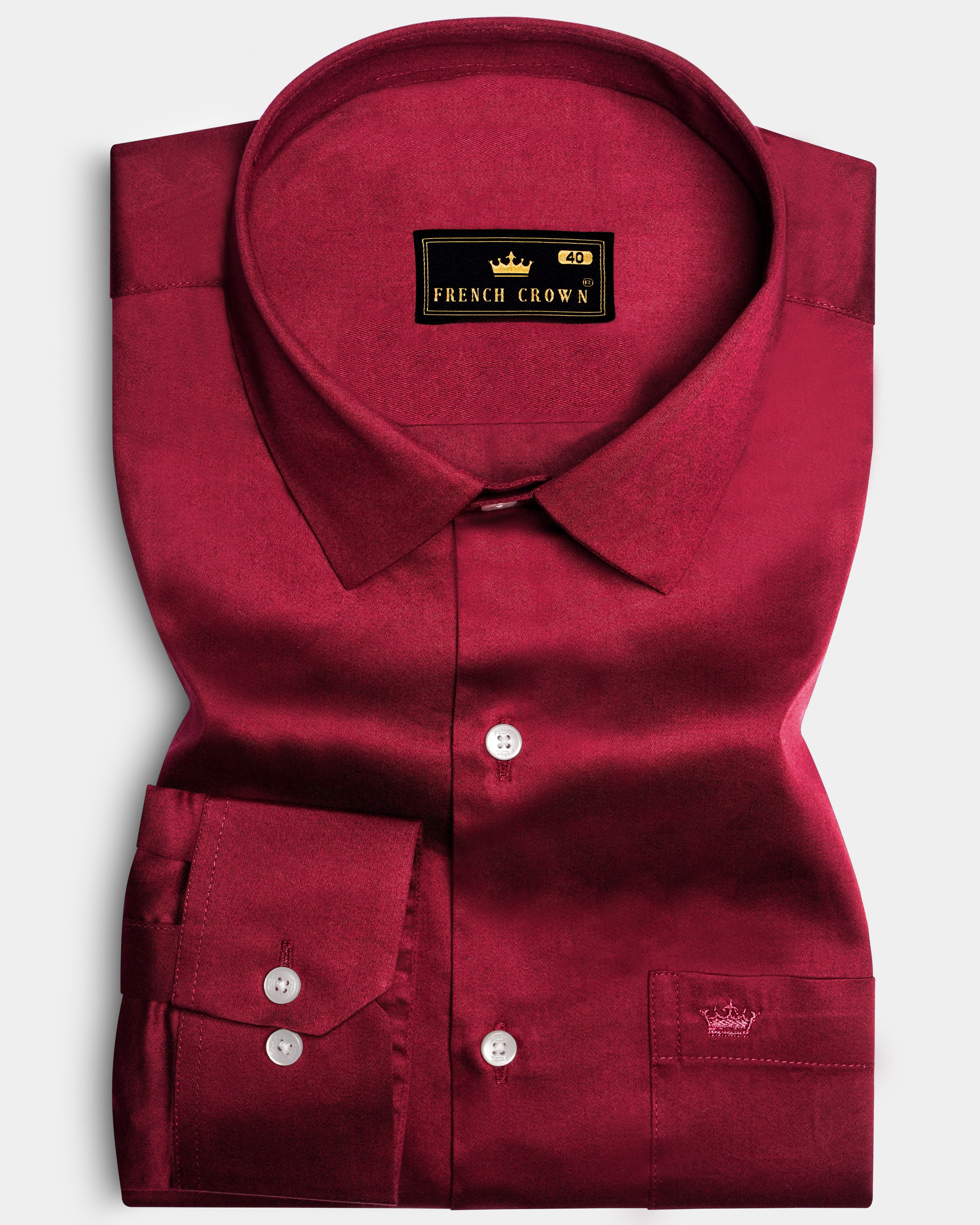 Majestic Ruby-Venetian Red Solid Subtle Sheen Super Soft Premium Cotton Dress Shirt