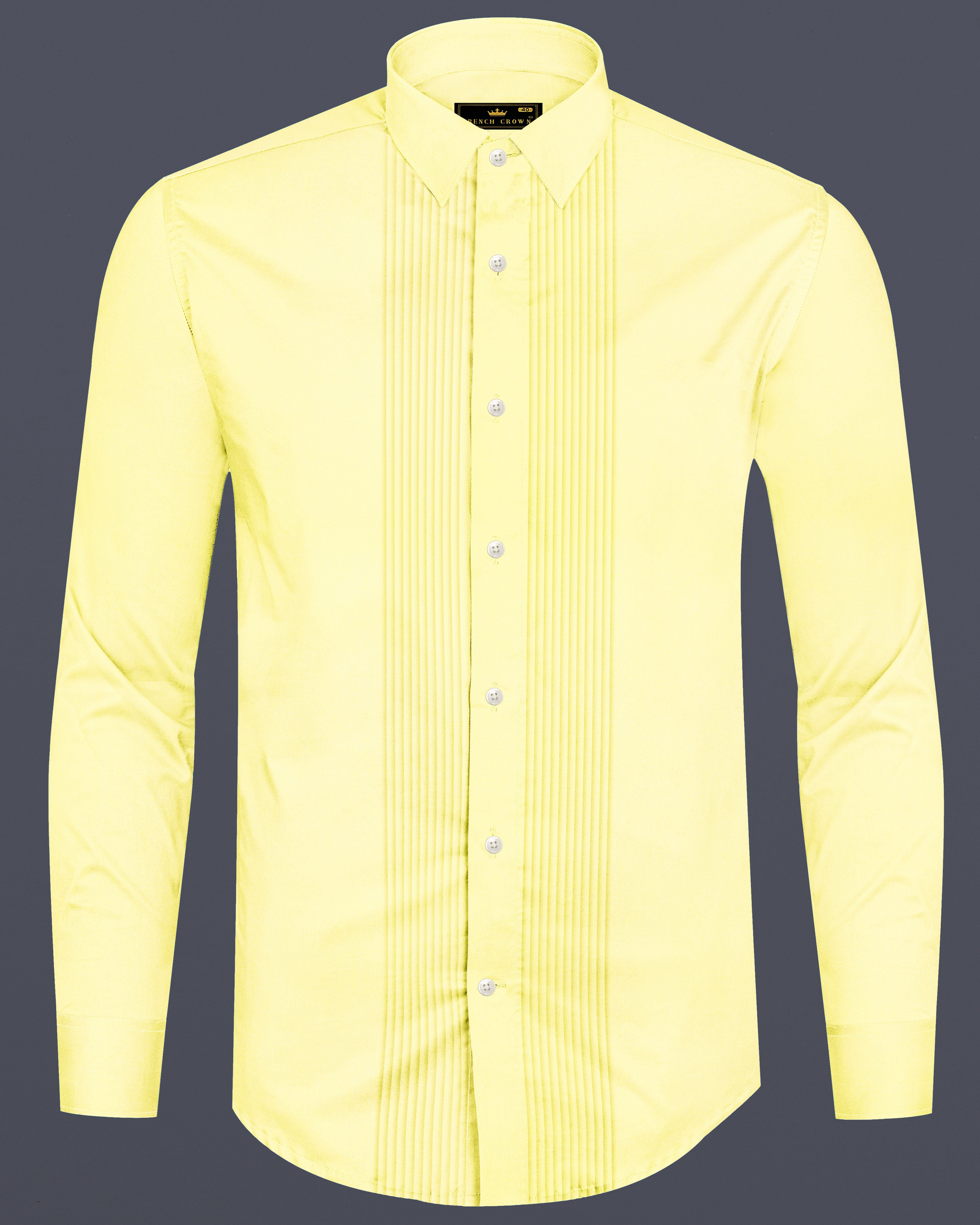 Tuscan Sun-Caper Yellow Solid Subtle Sheen Super Soft Premium Cotton Tuxedo Shirt