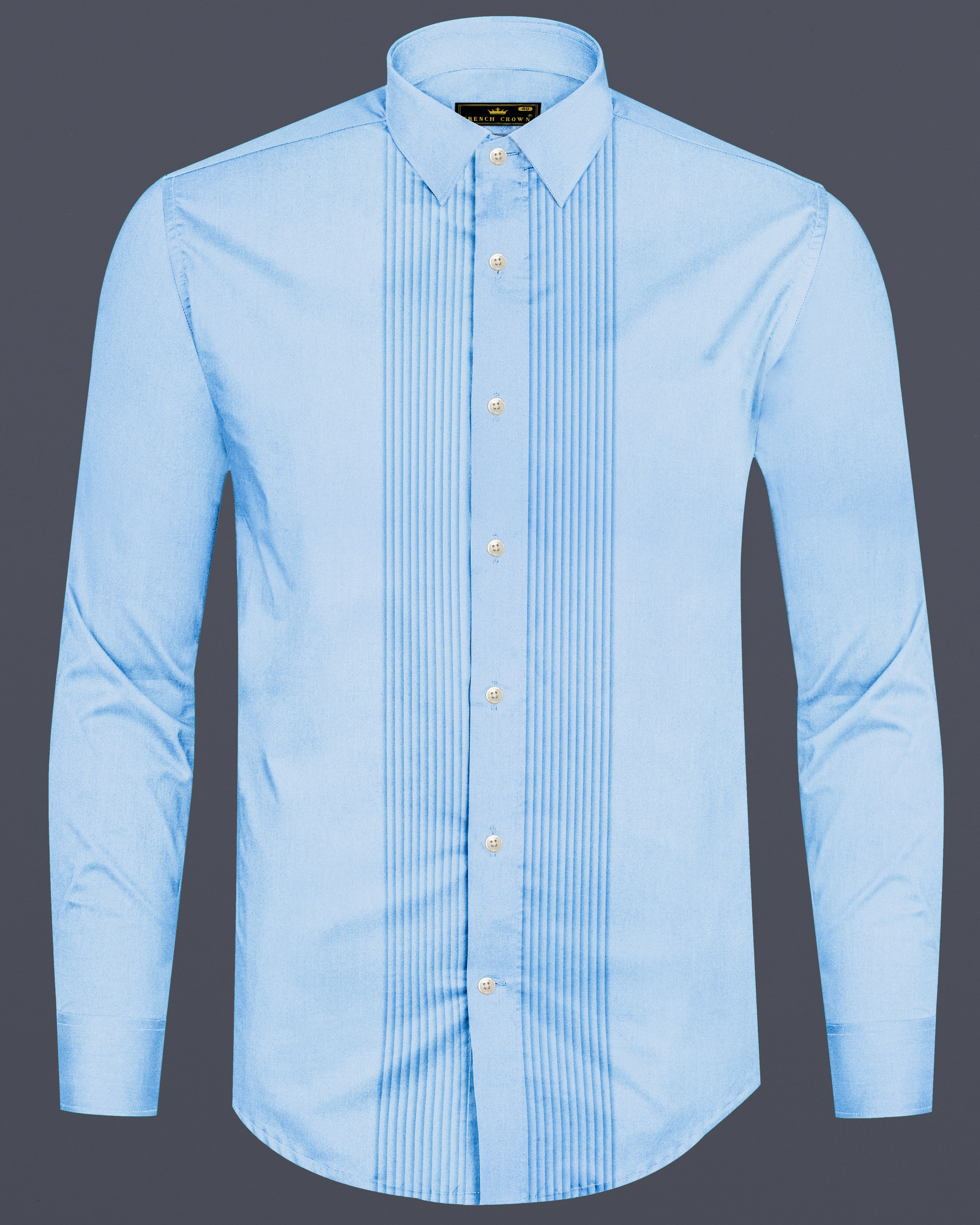 Serene Sky-Periwinkle Blue Solid Subtle Sheen Super Soft Premium Cotton Tuxedo Shirt