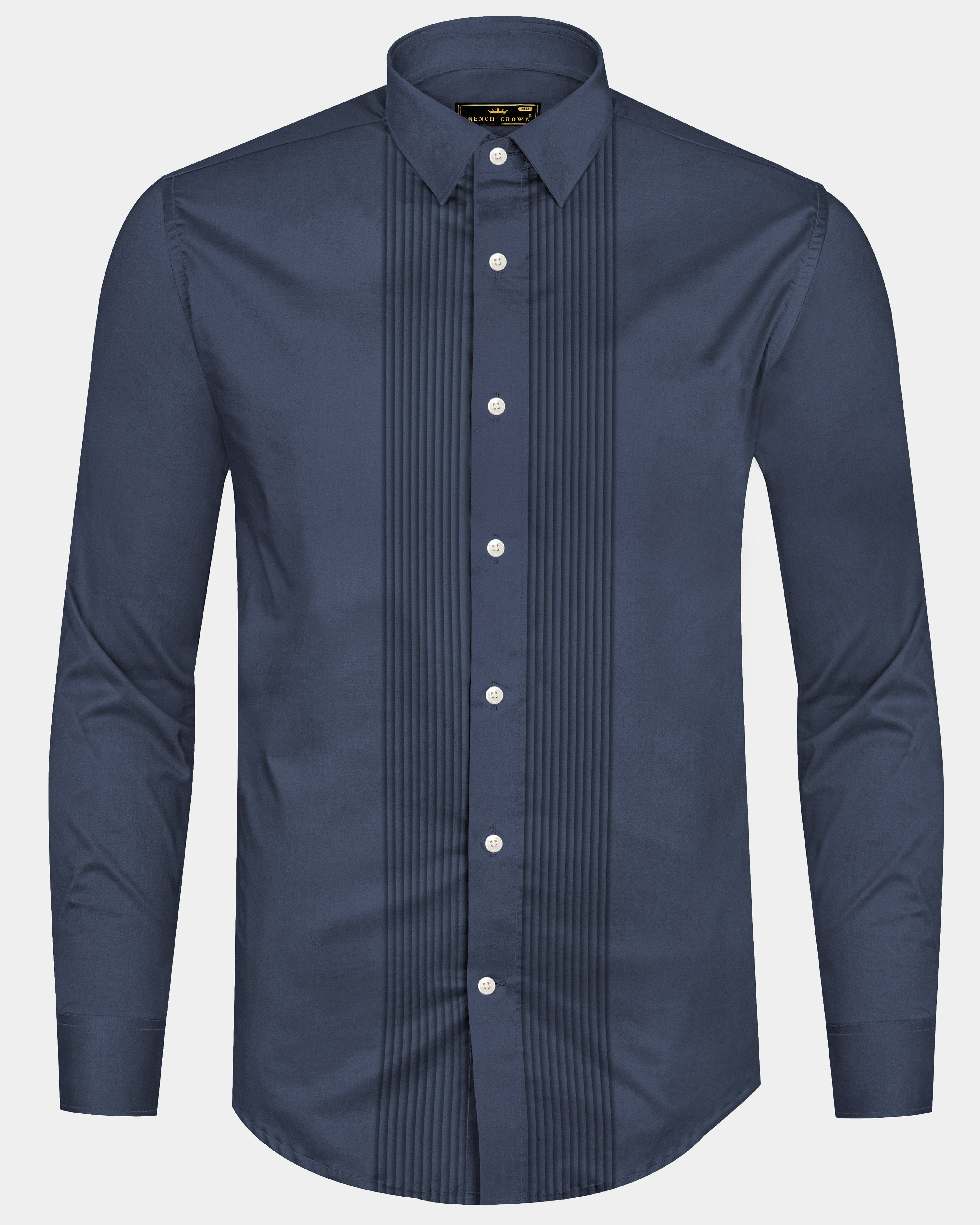 Glacier-Riverstone Bed Blue Subtle Sheen Super Soft Premium Cotton Tuxedo Shirt