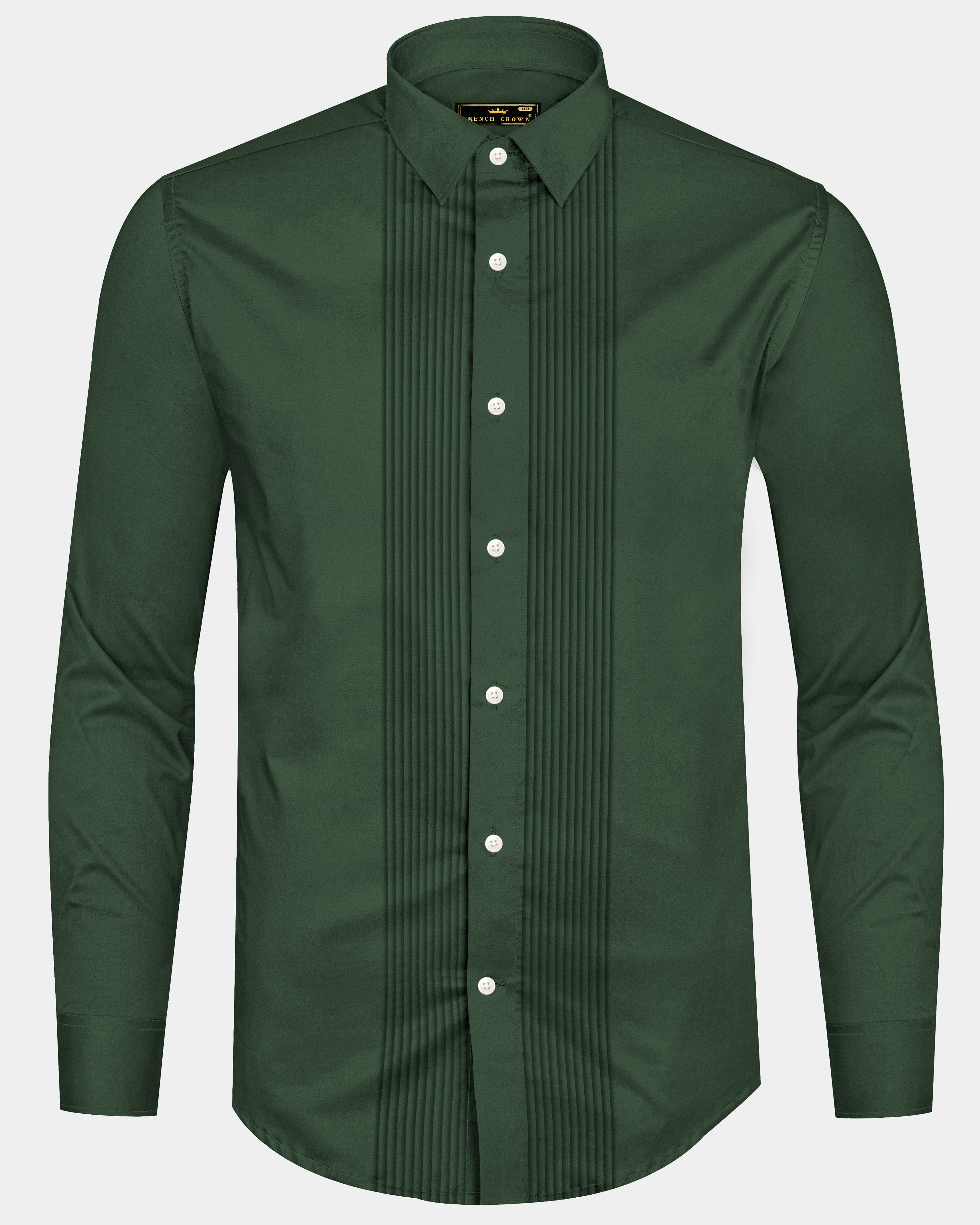 Aurora-Lunar Green Solid Subtle Sheen Super Soft Premium Cotton Tuxedo Shirt
