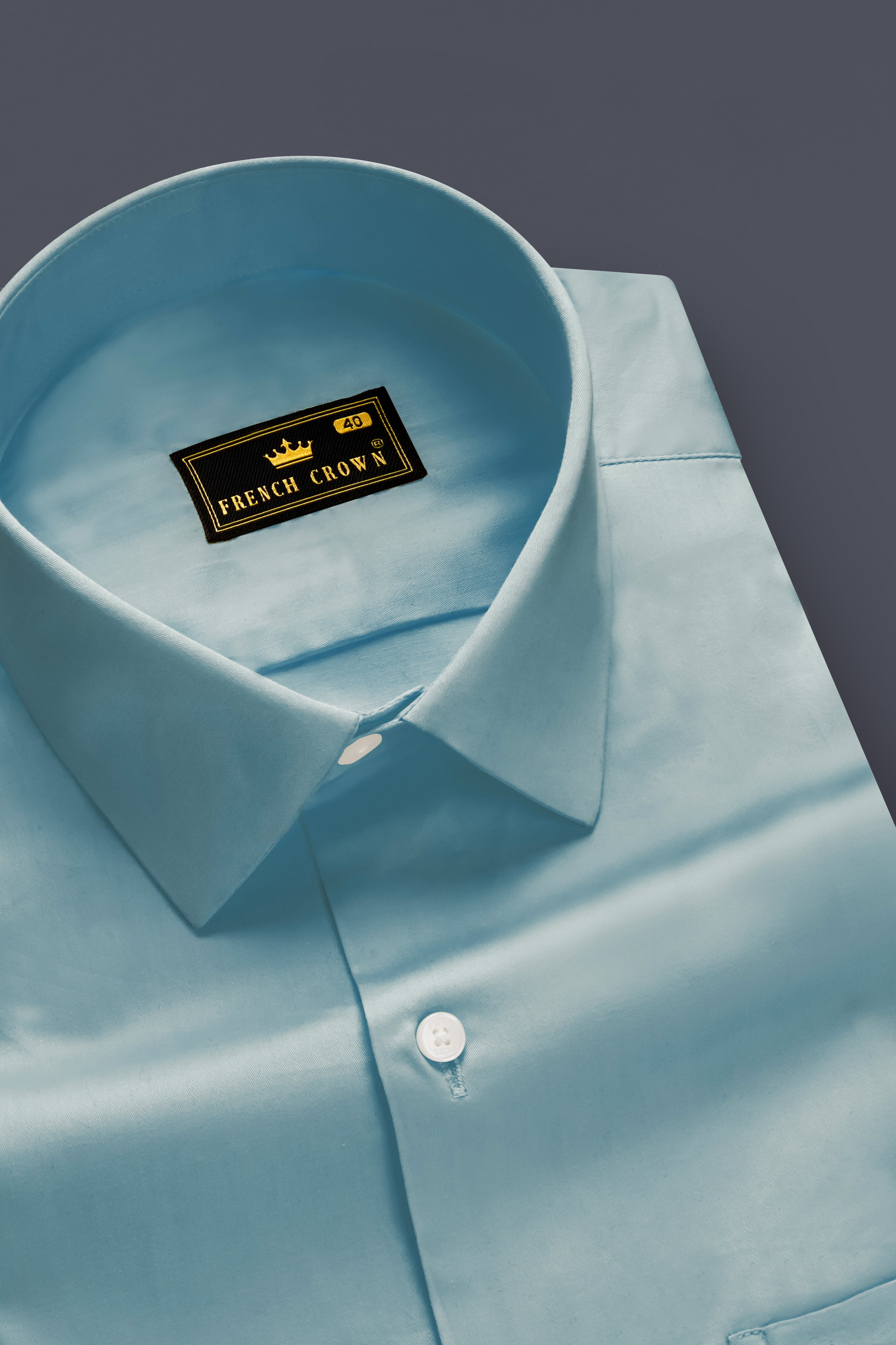 Azure Mist-Cyan Opaque Blue Subtle Sheen Super Soft Premium Cotton Dress Shirt