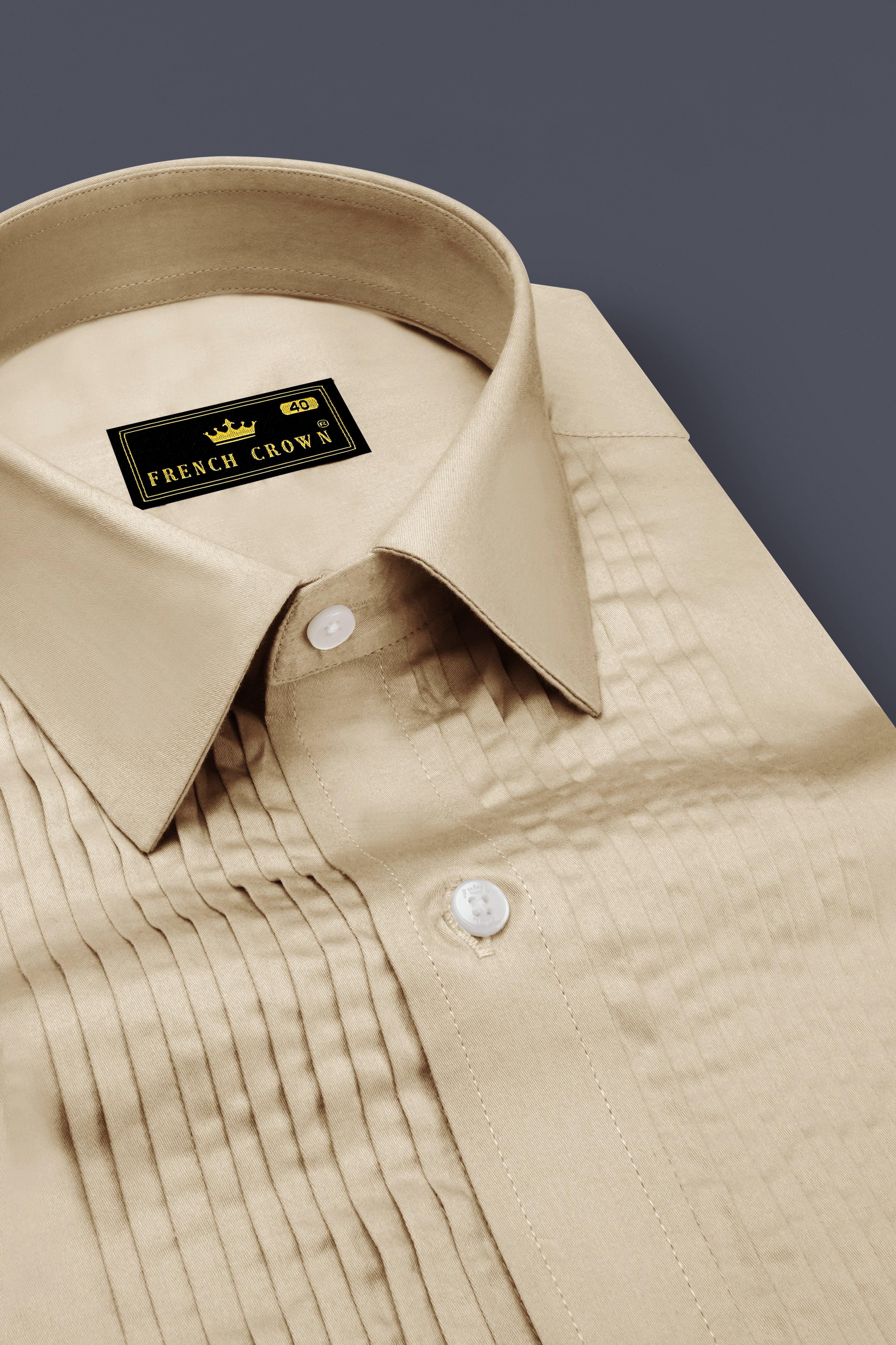 Vanilla-Almond Cream Subtle Sheen Super Soft Premium Cotton Tuxedo Shirt