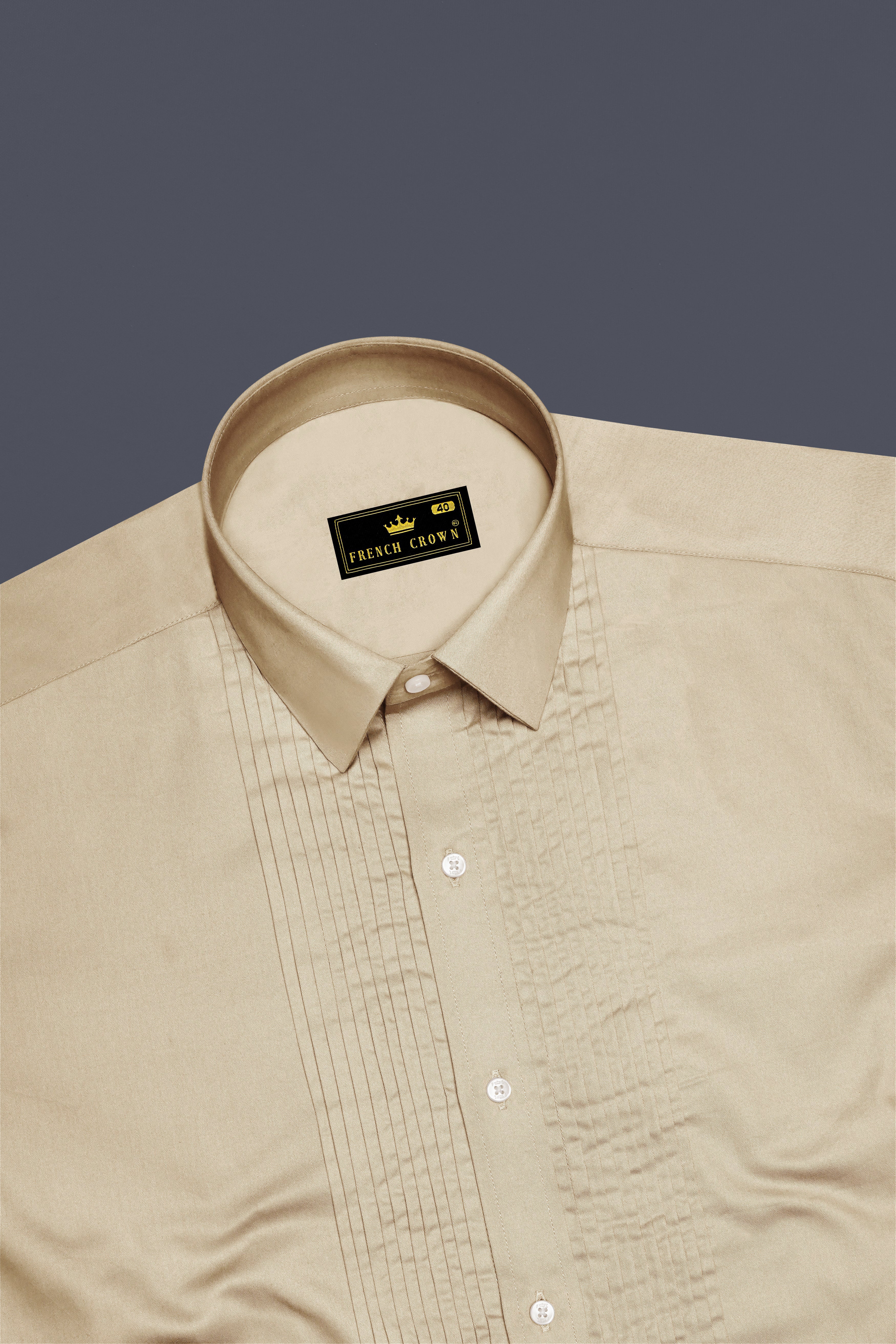 Vanilla-Almond Cream Subtle Sheen Super Soft Premium Cotton Tuxedo Shirt