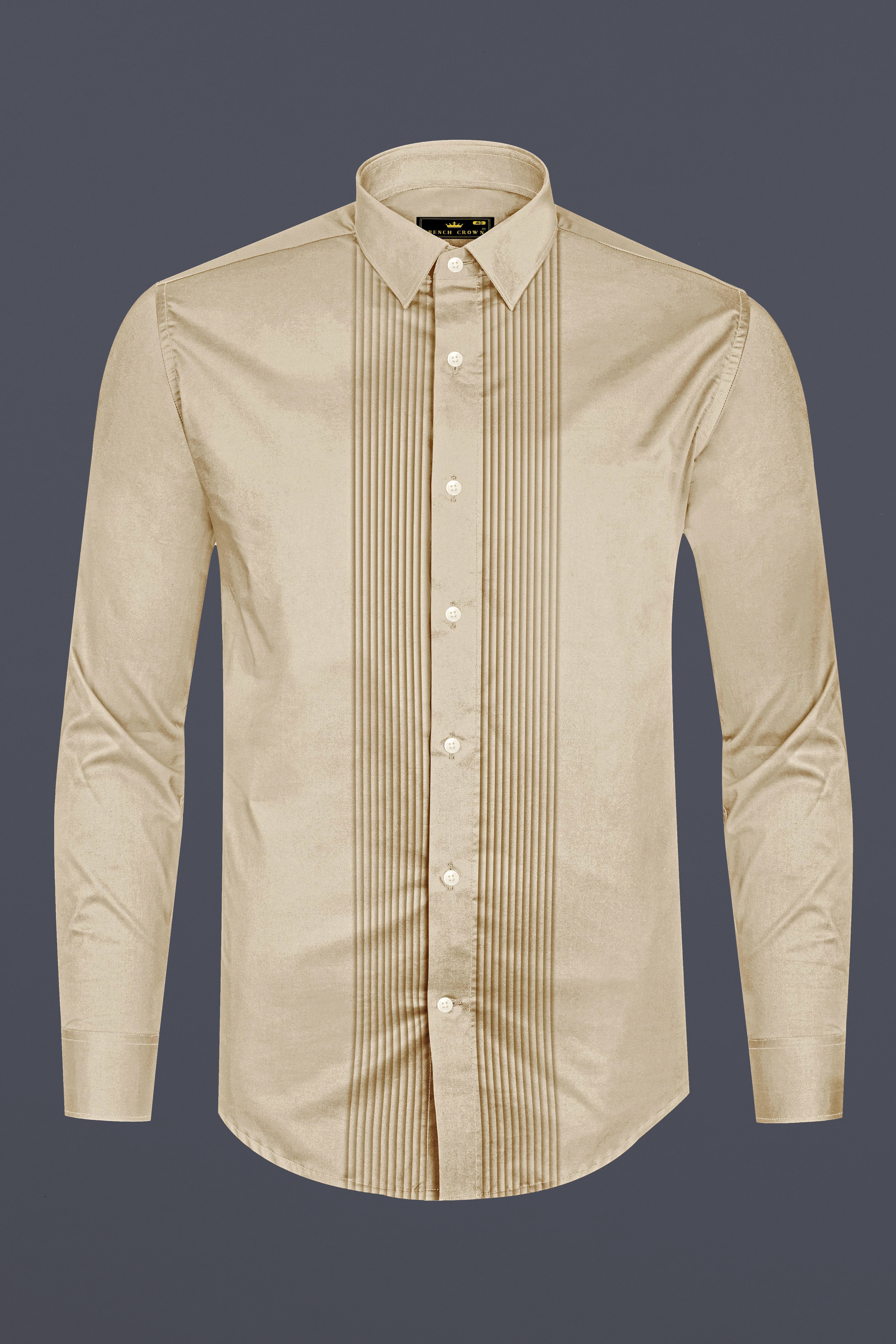 Vanilla-Almond Cream Subtle Sheen Super Soft Premium Cotton Tuxedo Shirt