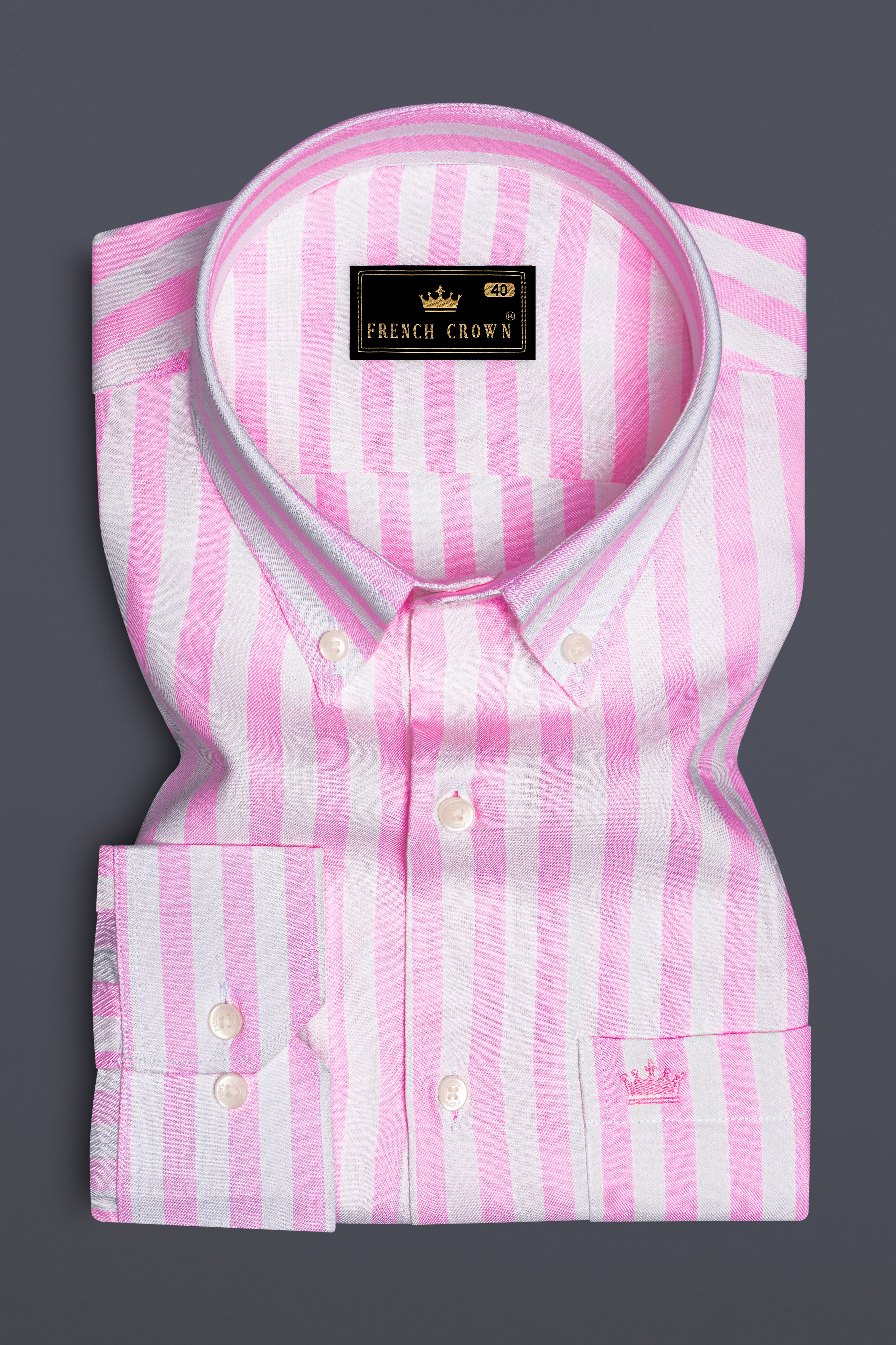 Raddish Magenta with White Striped Twill Premium Giza Cotton Shirt