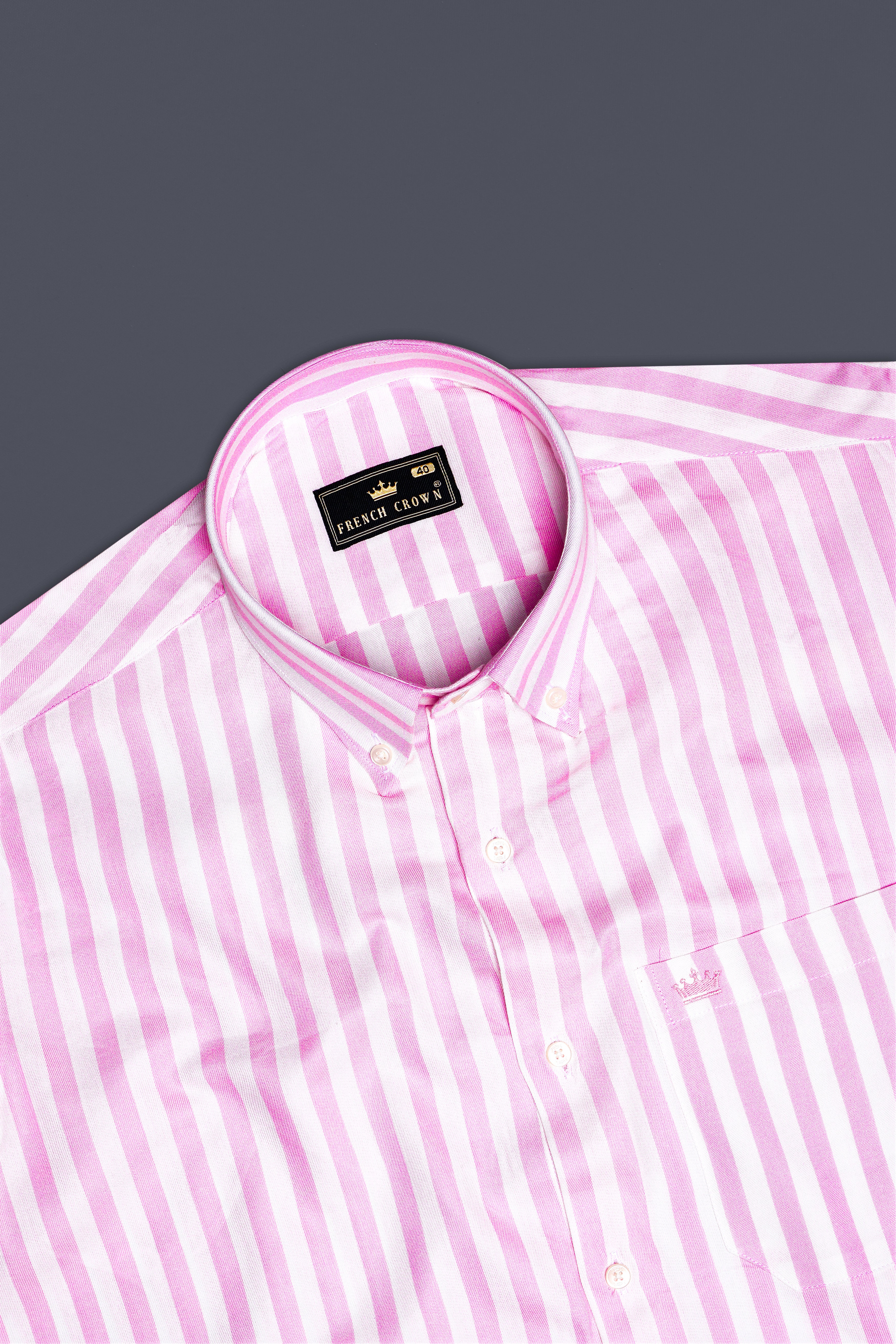 Raddish Magenta with White Striped Twill Premium Giza Cotton Shirt