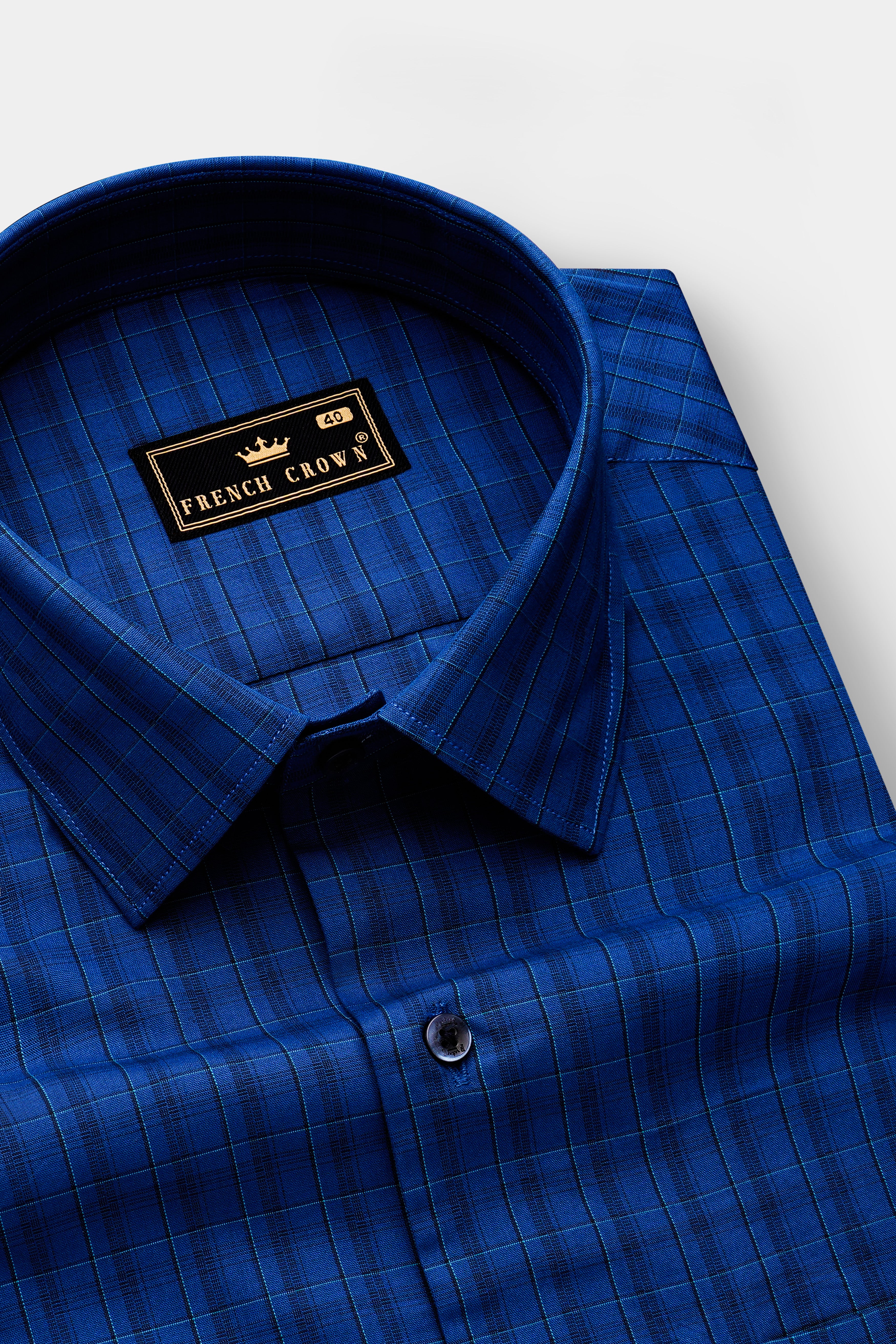 Dark Midnight Blue Plaid Poplin Giza Cotton Shirt