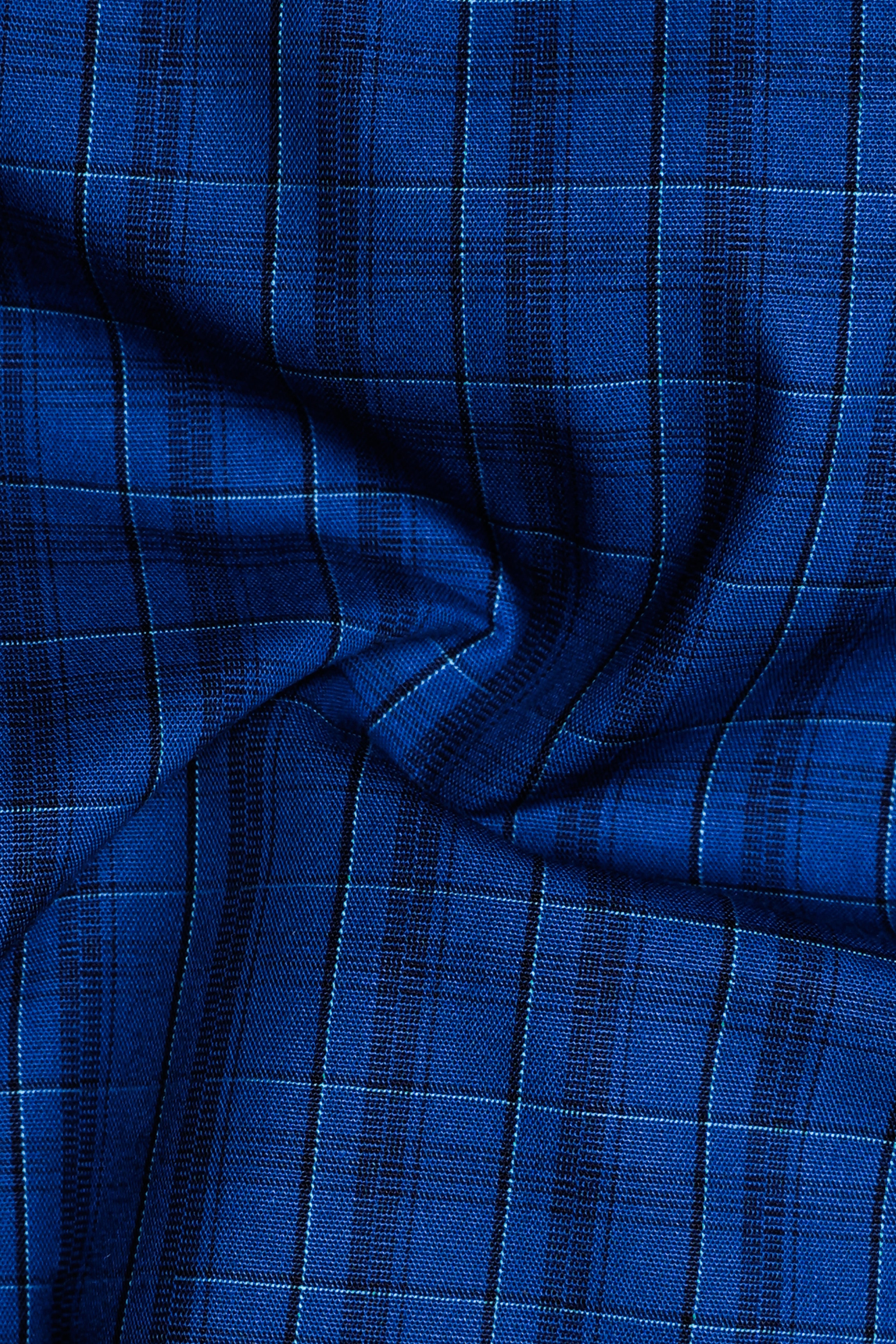 Dark Midnight Blue Plaid Poplin Giza Cotton Shirt