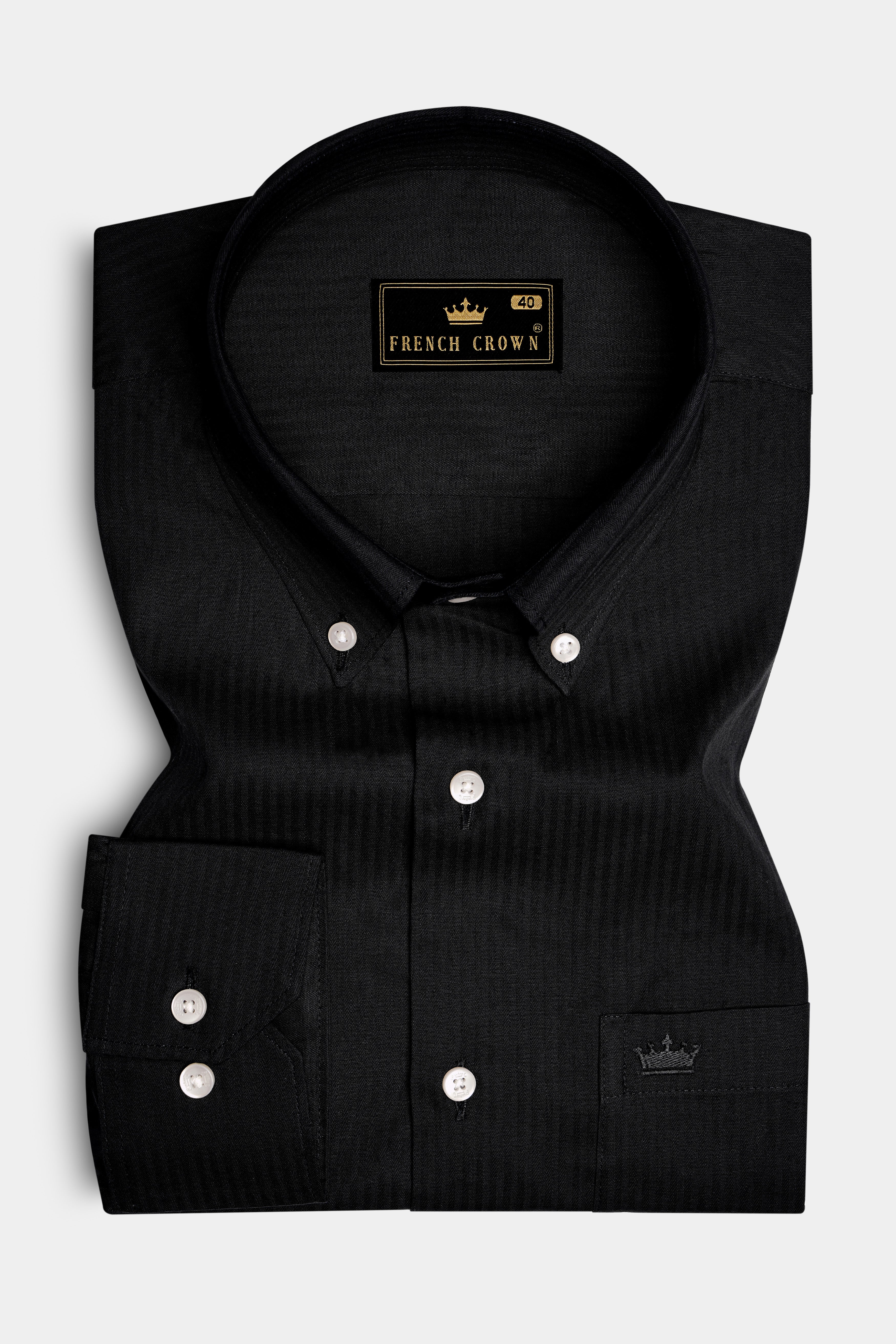 Jade Black Striped Dobby Cotton Shirt