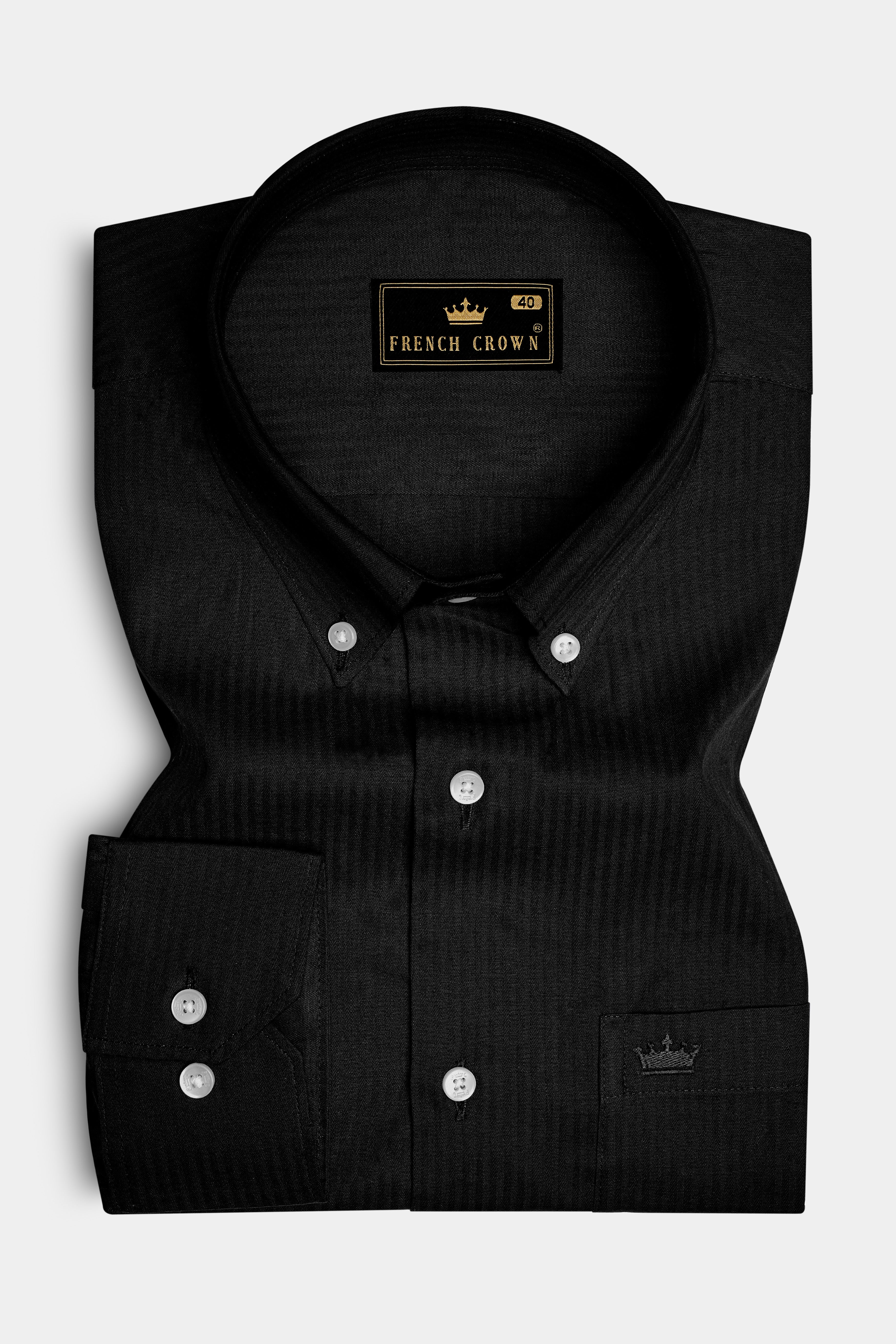 Jade Black Striped Dobby Cotton Shirt