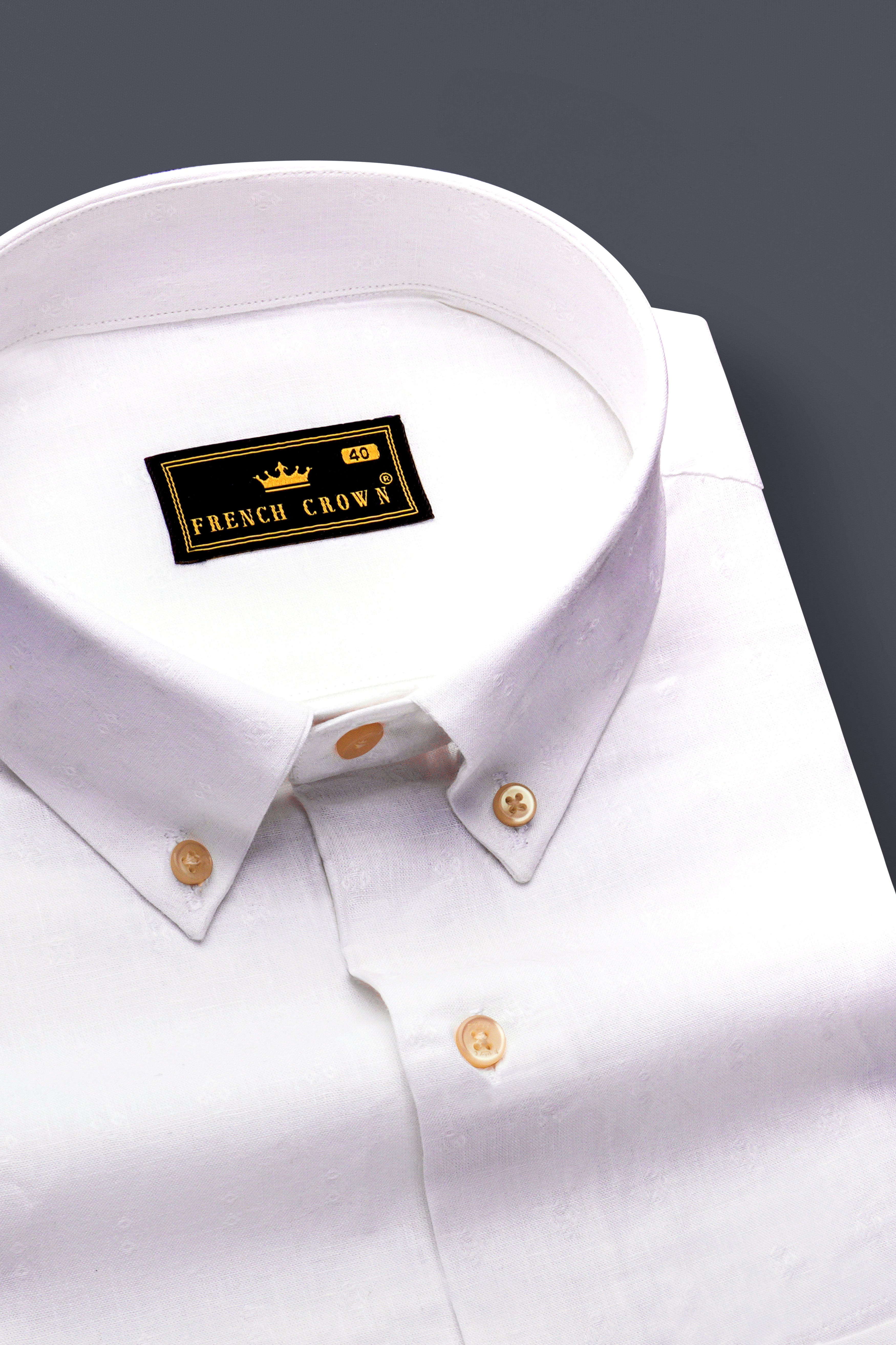 Bright White Linen Jacquard textured Premium Cotton Shirt