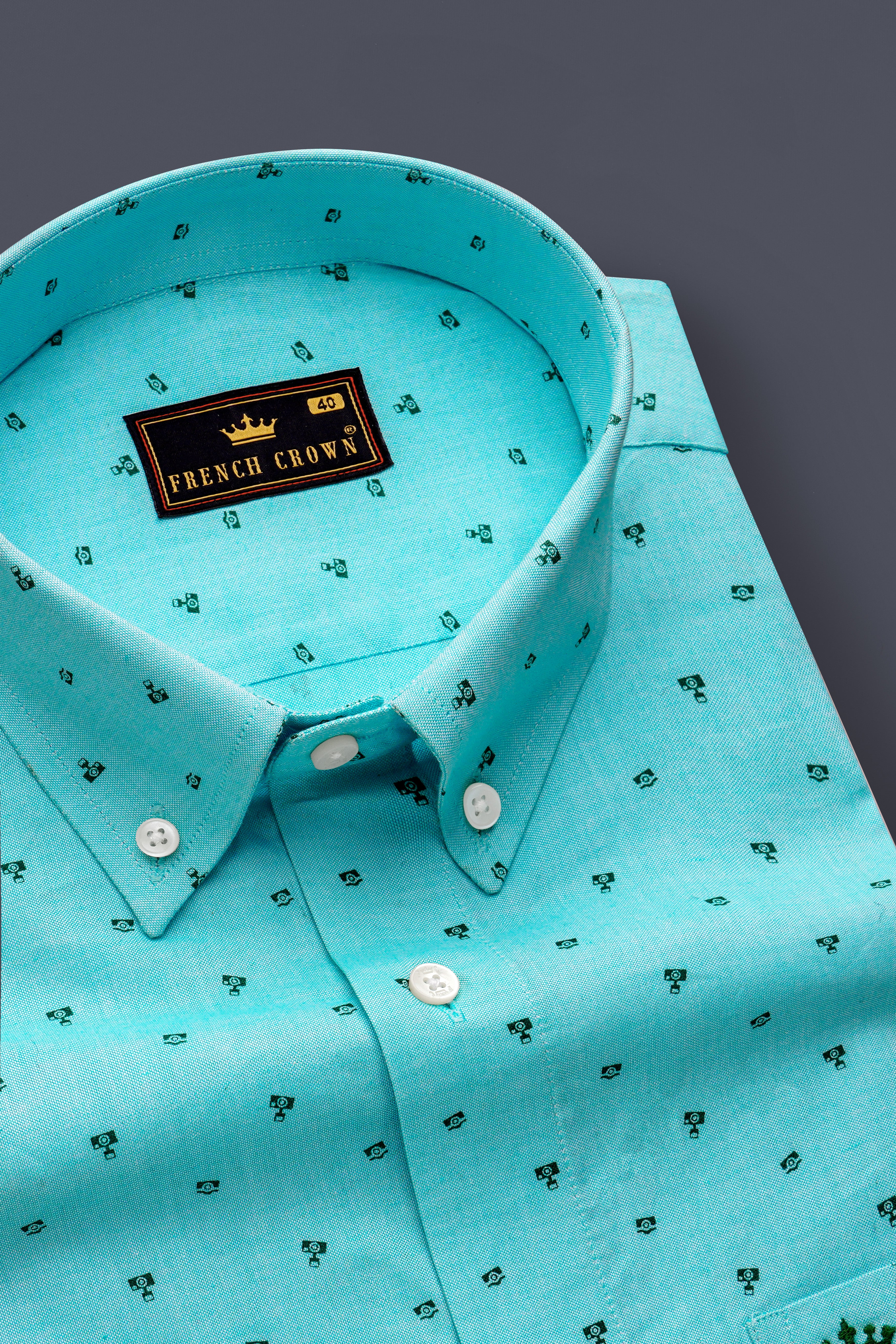 Fountain Blue Printed Oxford Premium Cotton Casual Shirt