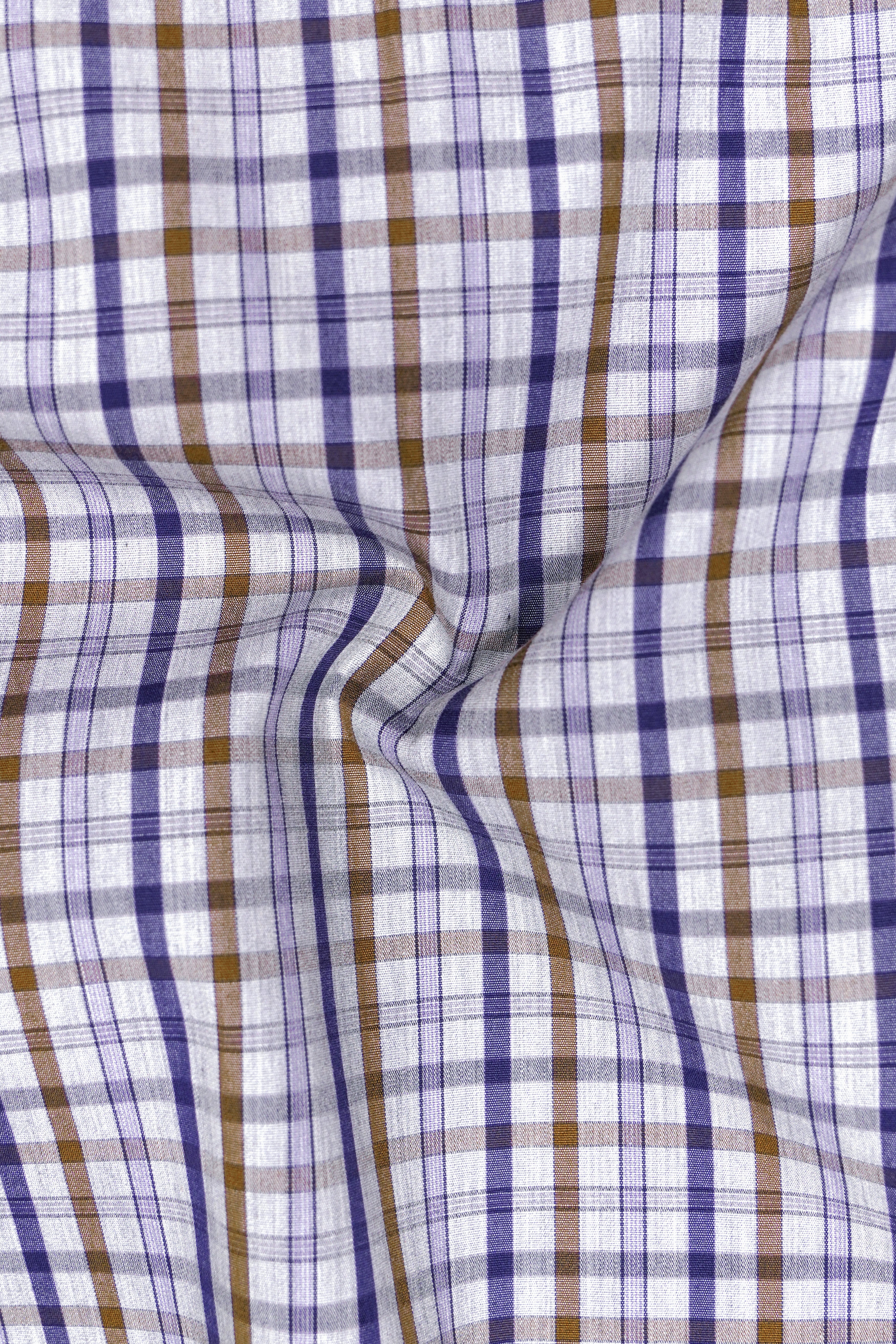 Platinum Grey with Purply Blue and Otter Brown Plaid Poplin Giza Cotton Shirt