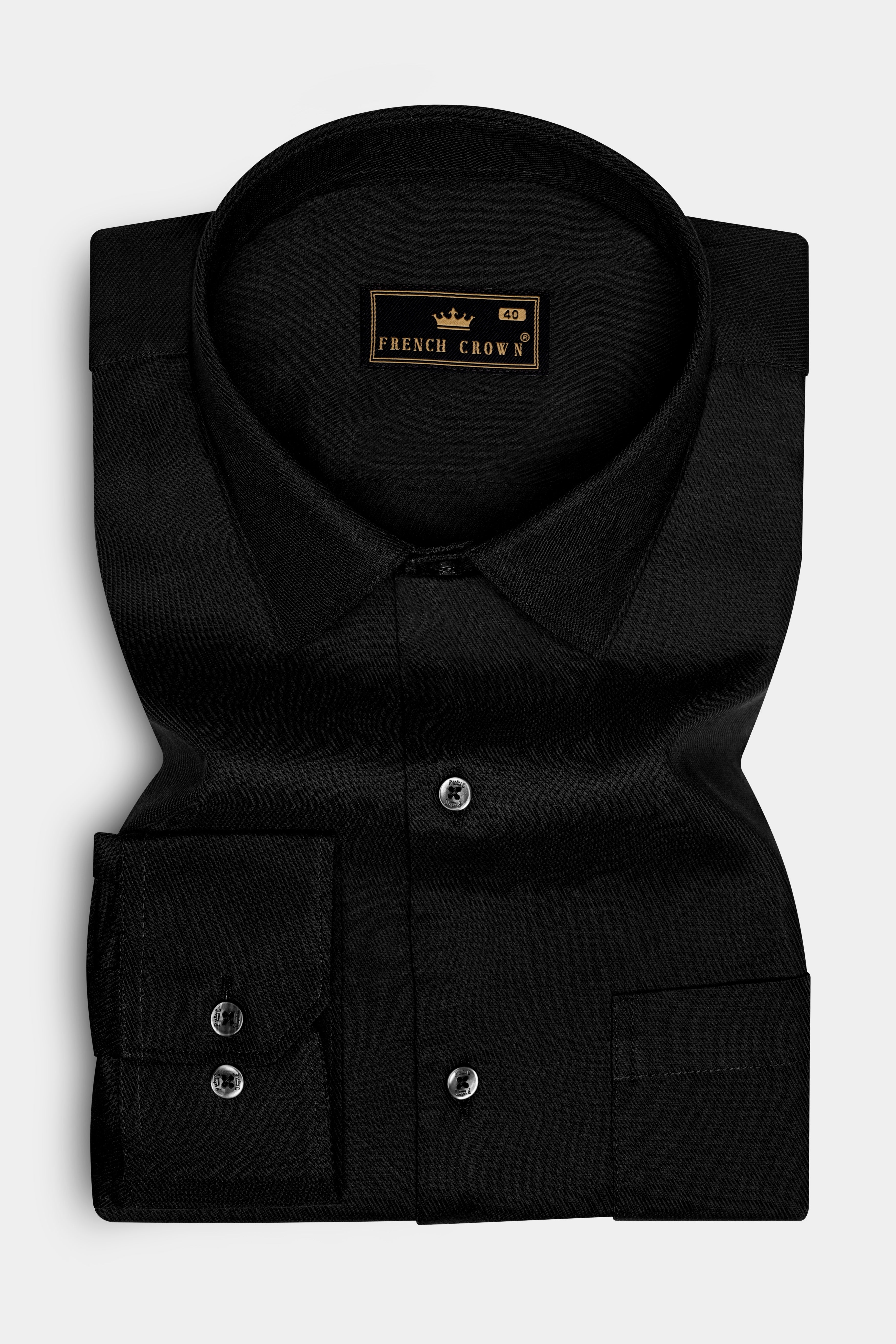 Javrik-Jade Black Solid Twill Premium Cotton Dress Shirt