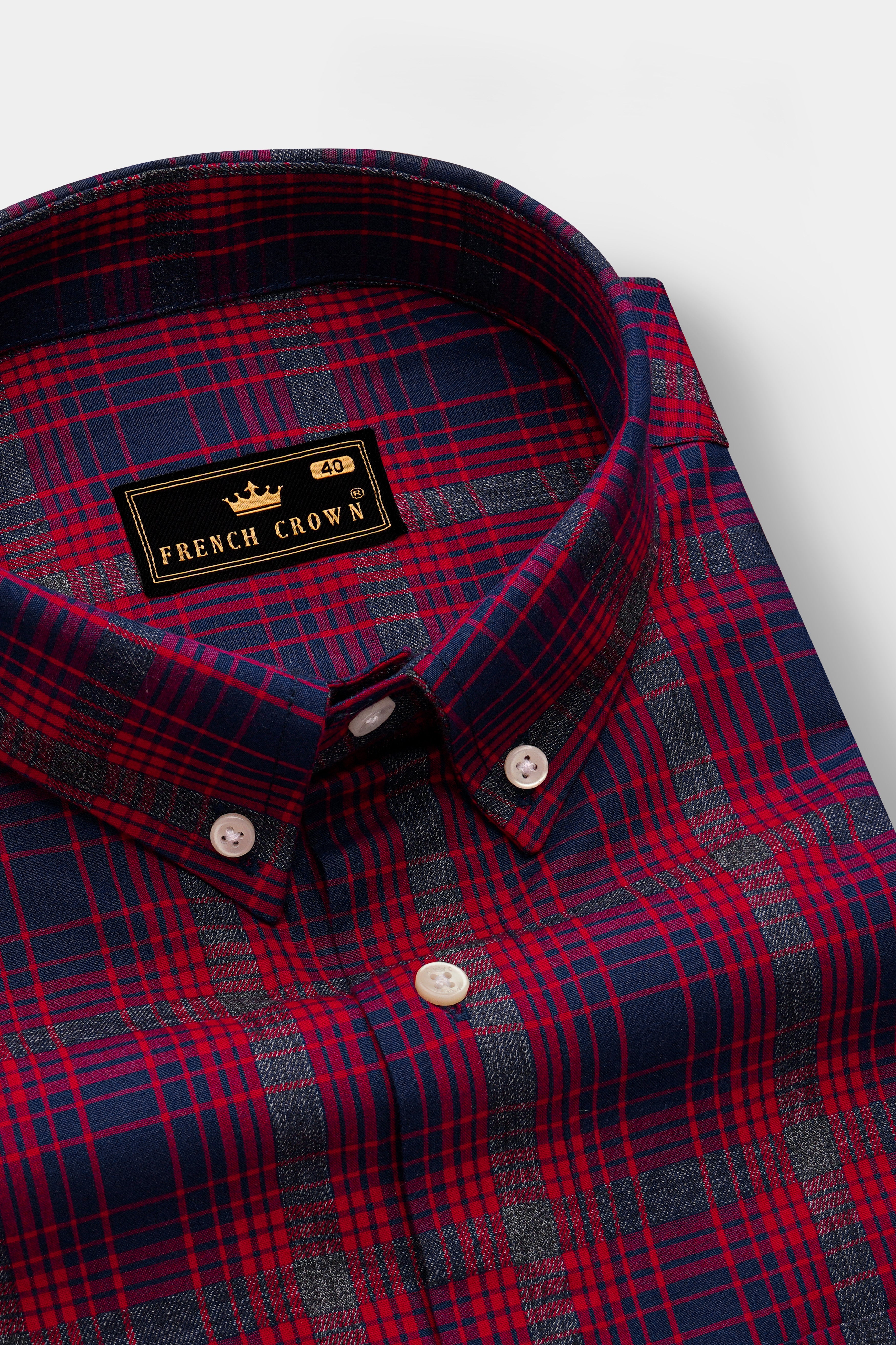 Paprika Red And Vulcan Blue Plaid Super Soft Premium Cotton Dress Shirt