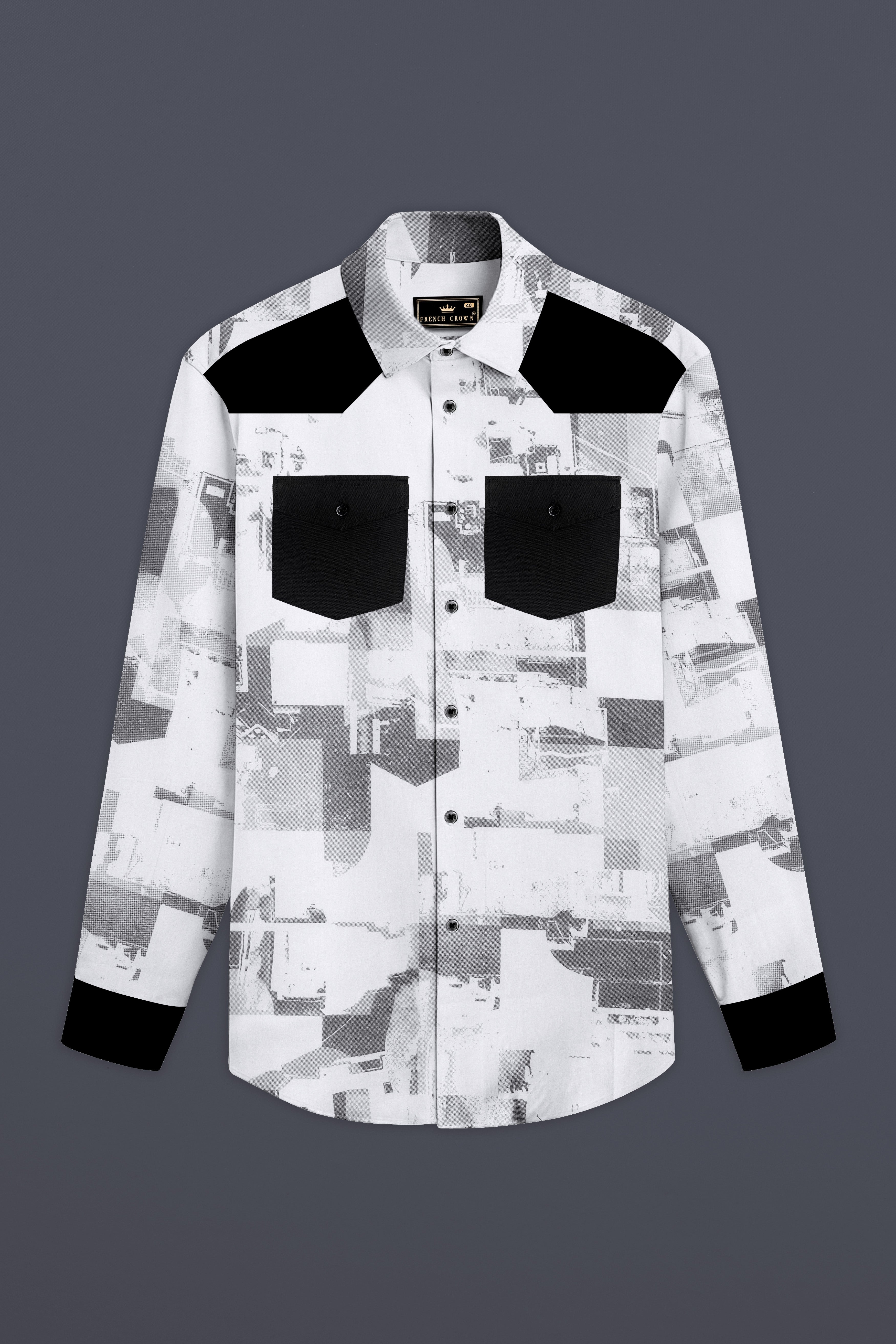 Fedora Gray And Bright White Printed Subtle Sheen Super Soft Premium Cotton Casual Designer Shirt