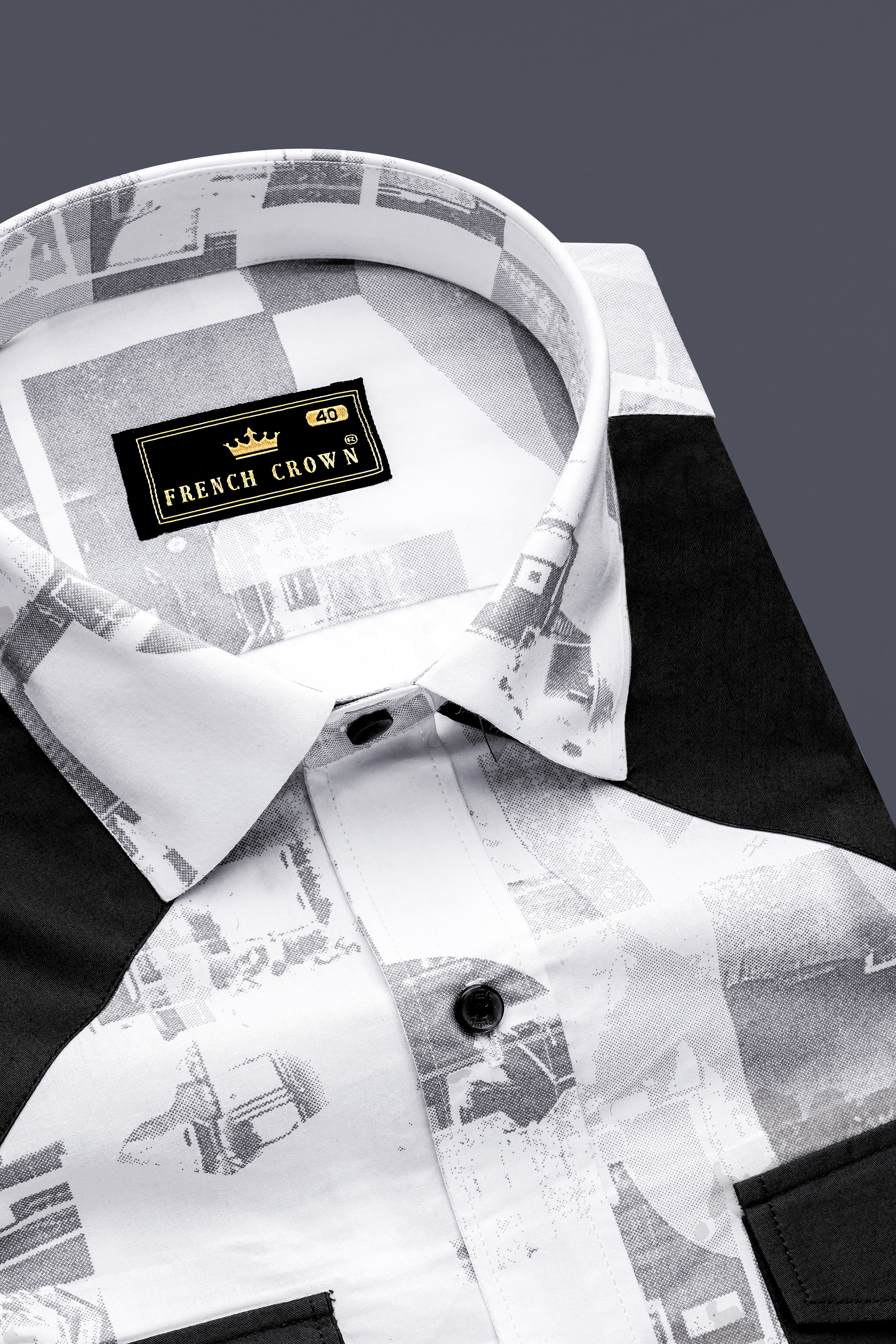 Fedora Gray And Bright White Printed Subtle Sheen Super Soft Premium Cotton Casual Designer Shirt