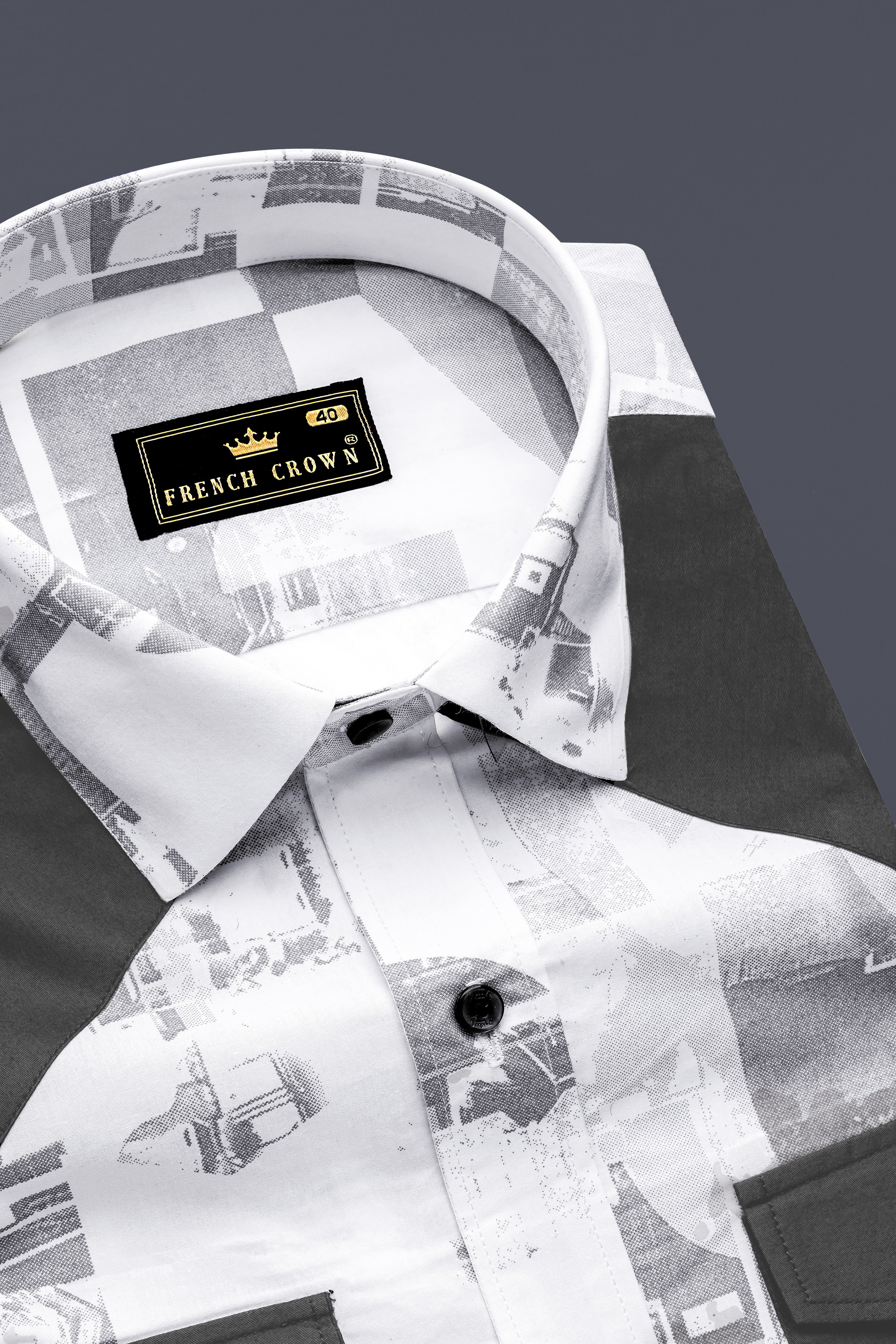 Tonalin-Fedora Gray And Bright White Printed Subtle Sheen Super Soft Premium Cotton Casual Designer Shirt