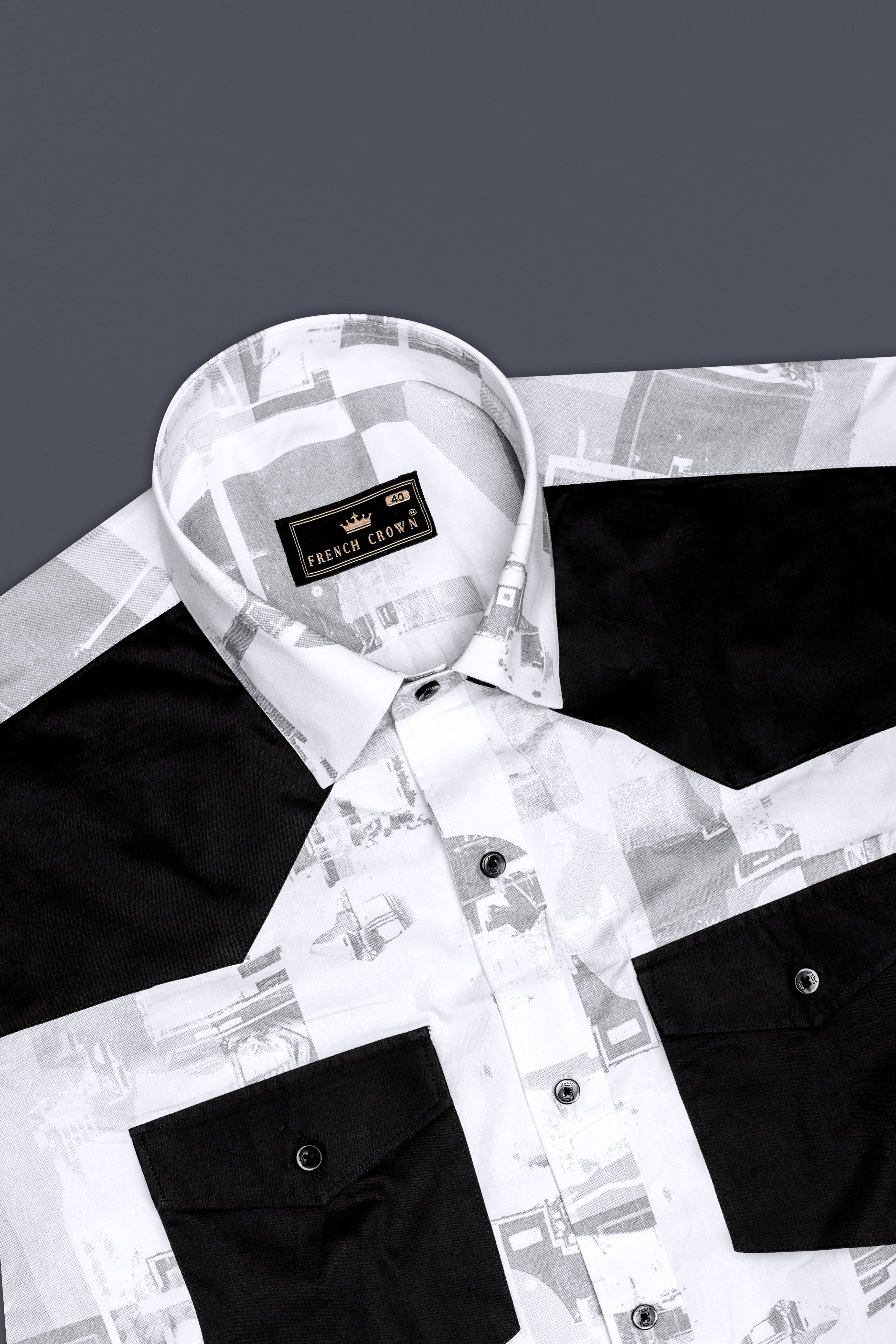 Fedora Gray And Bright White Printed Subtle Sheen Super Soft Premium Cotton Casual Designer Shirt