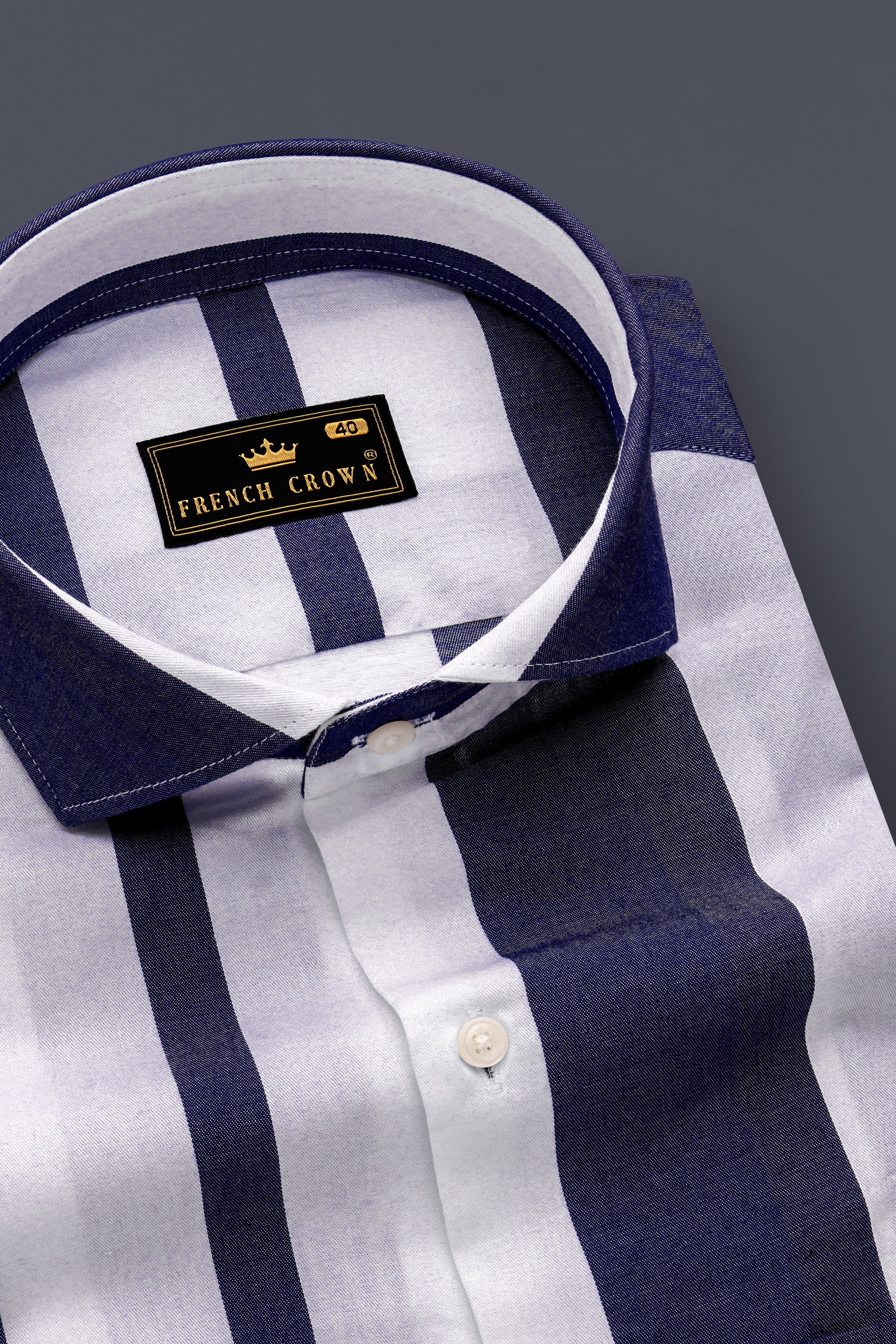 Haiti Blue And Bright White Striped Twill Premium Cotton Semi Formal Shirt