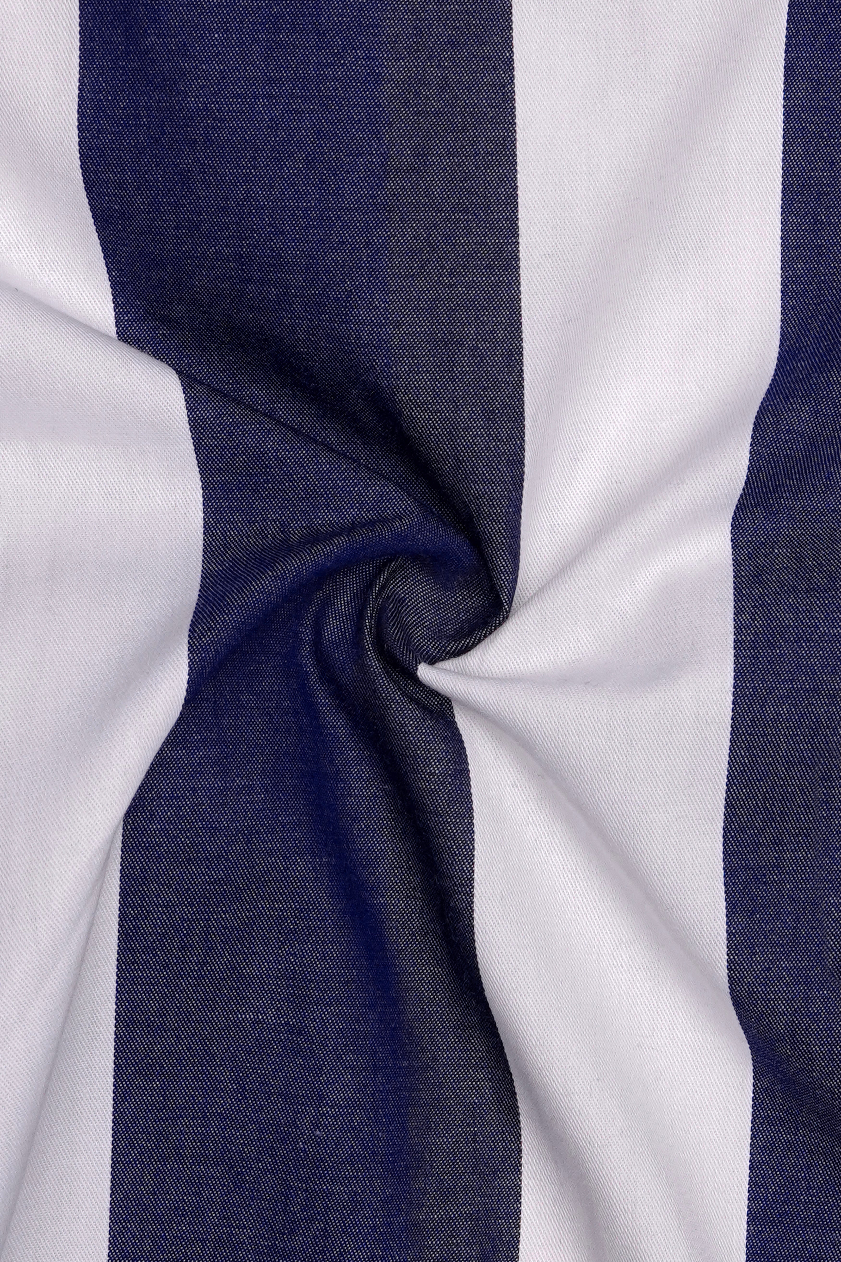 Haiti Blue And Bright White Striped Twill Premium Cotton Semi Formal Shirt