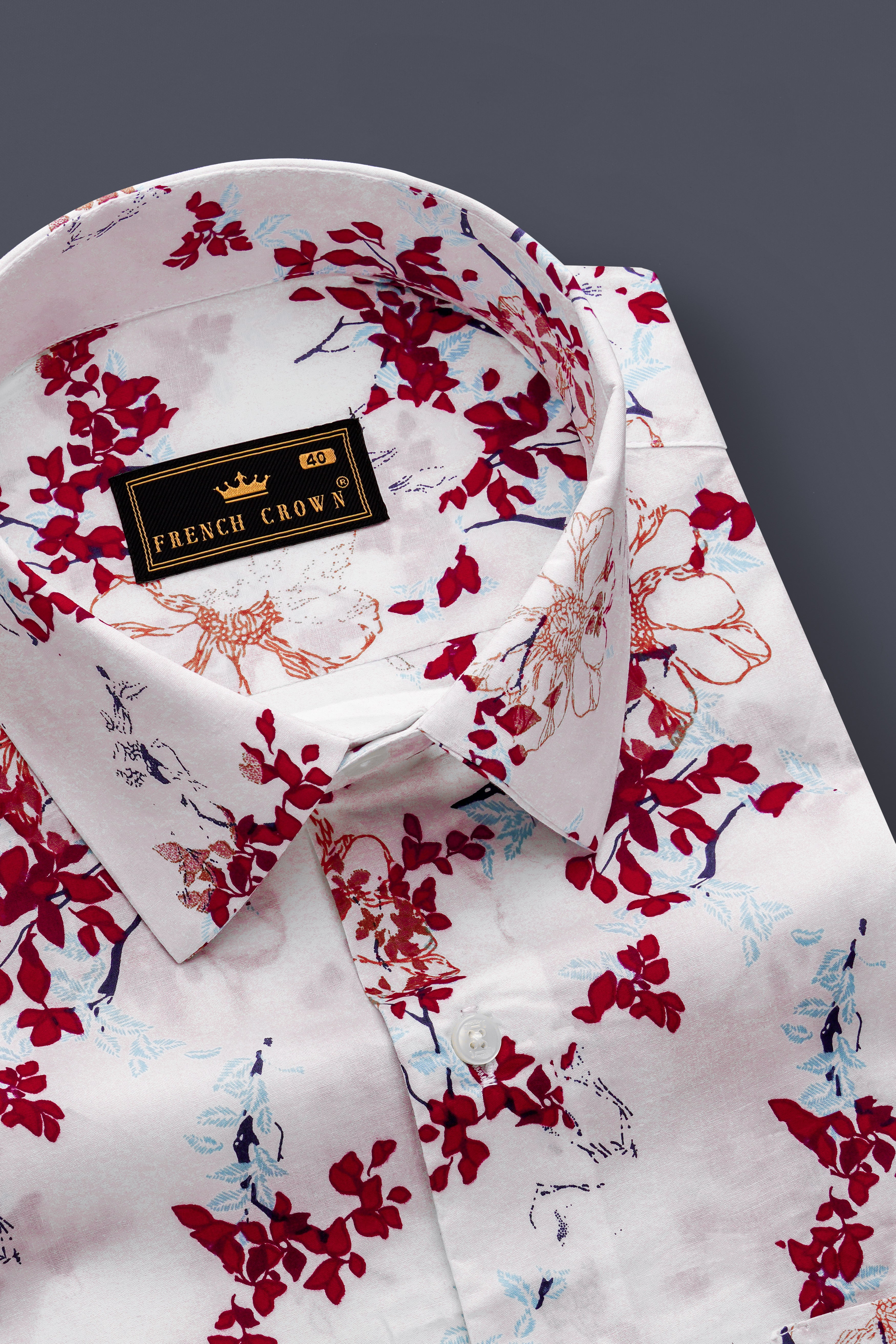 Bright White And Venetian Red Printed Super Soft Premium Cotton Casual Shirt