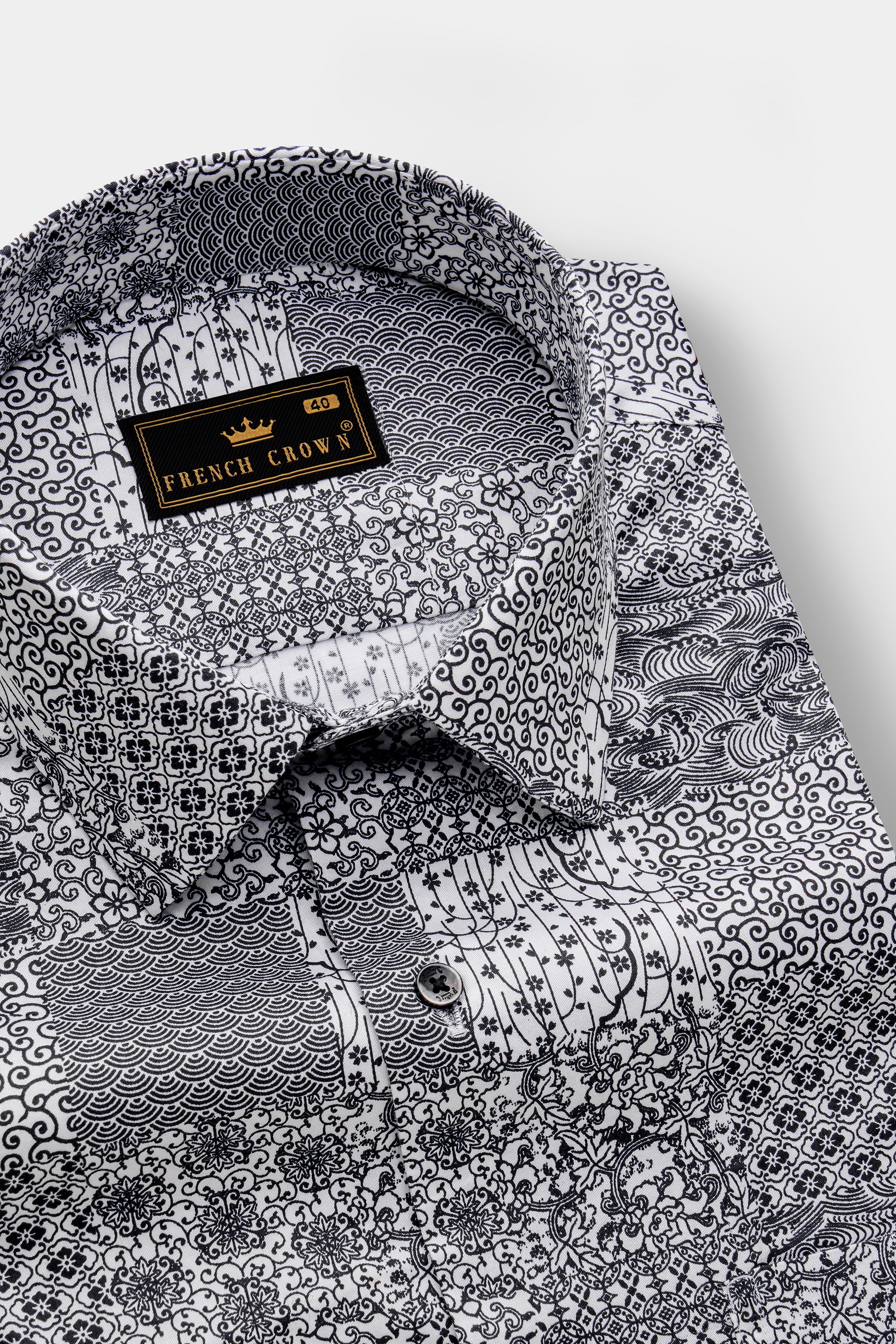 Jade Black And Bright White Printed Subtle Sheen Super Soft Premium Cotton Casual Shirt