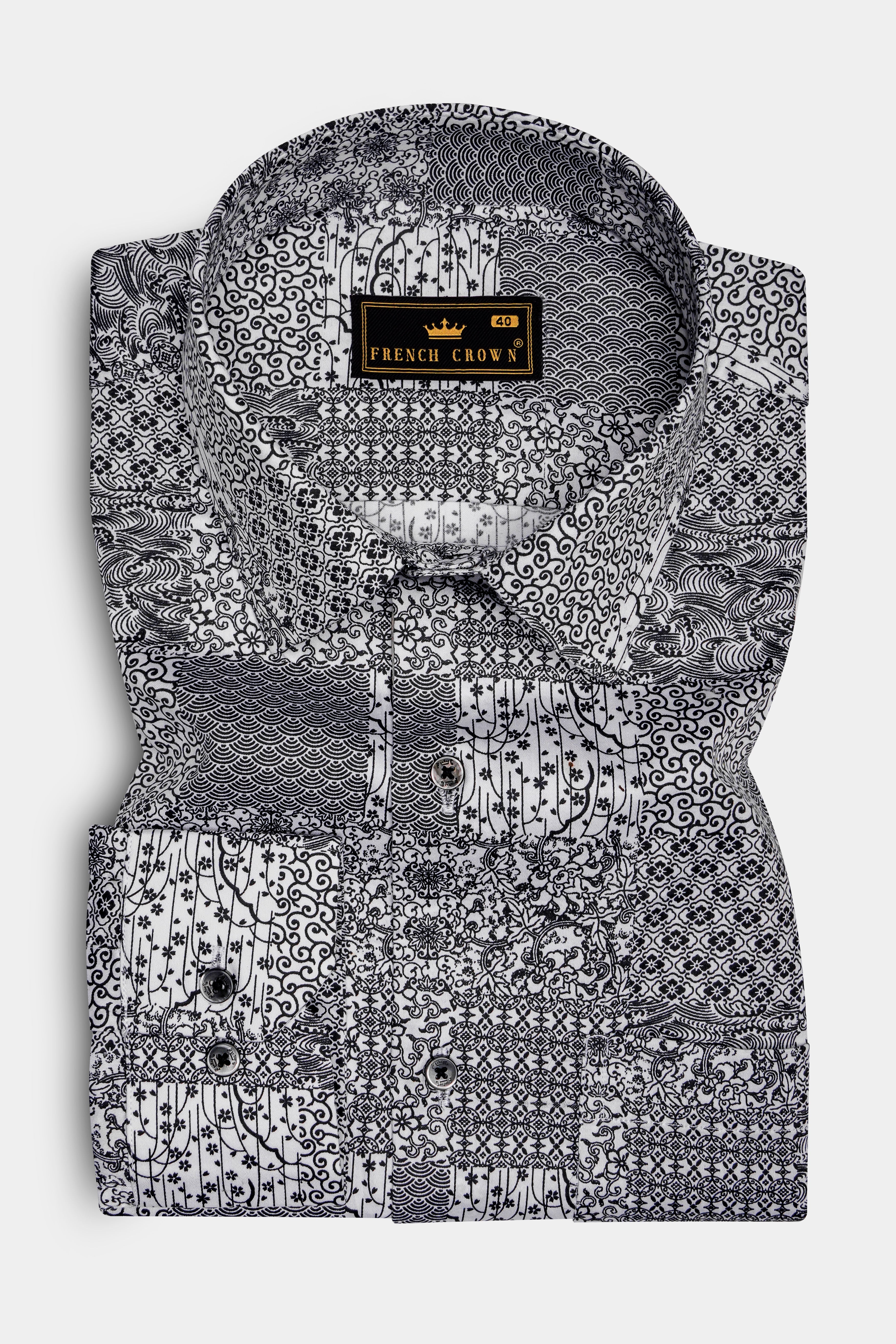 Zenshade-Jade Black And Bright White Printed Subtle Sheen Super Soft Premium Cotton Casual Shirt