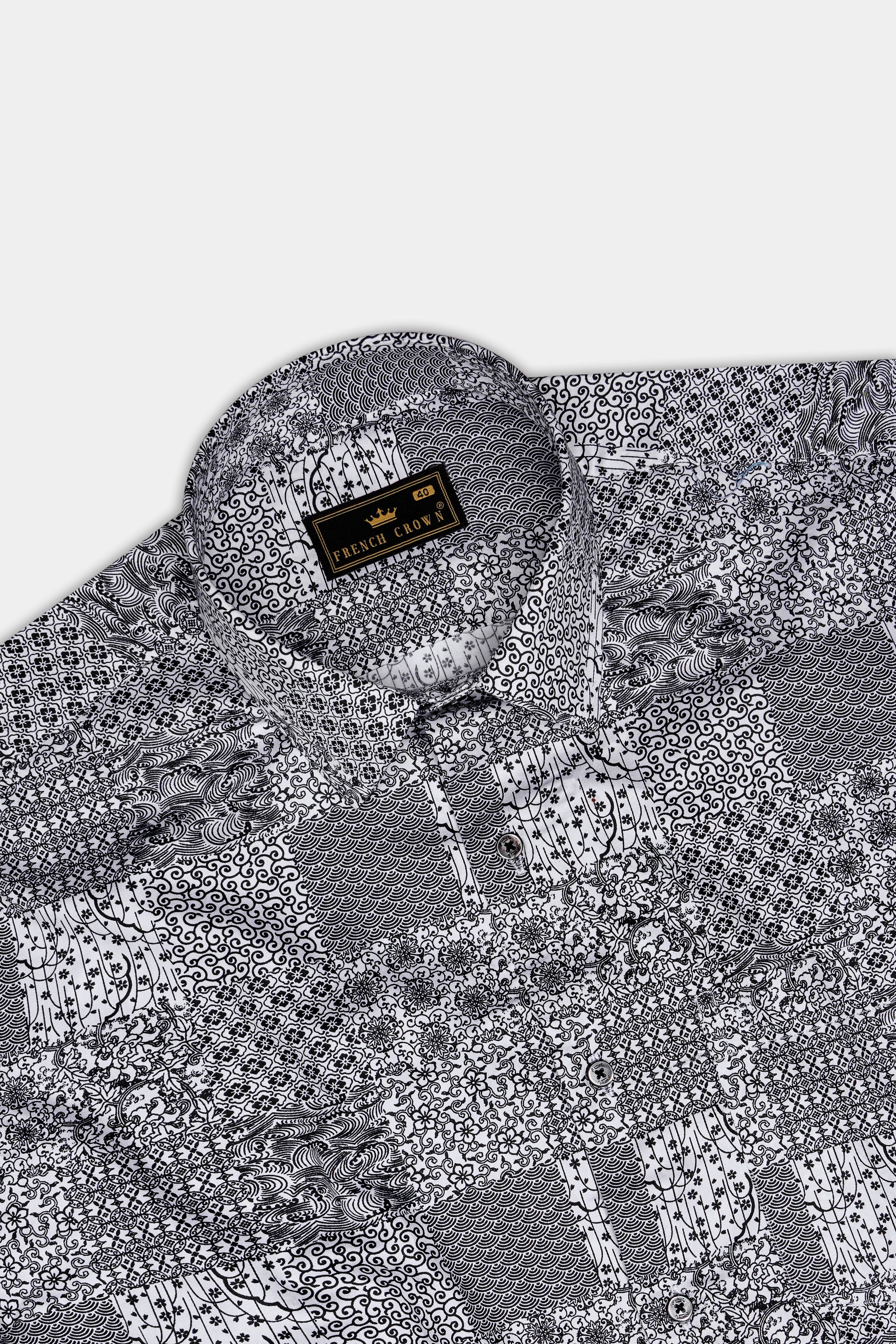Zenshade-Jade Black And Bright White Printed Subtle Sheen Super Soft Premium Cotton Casual Shirt