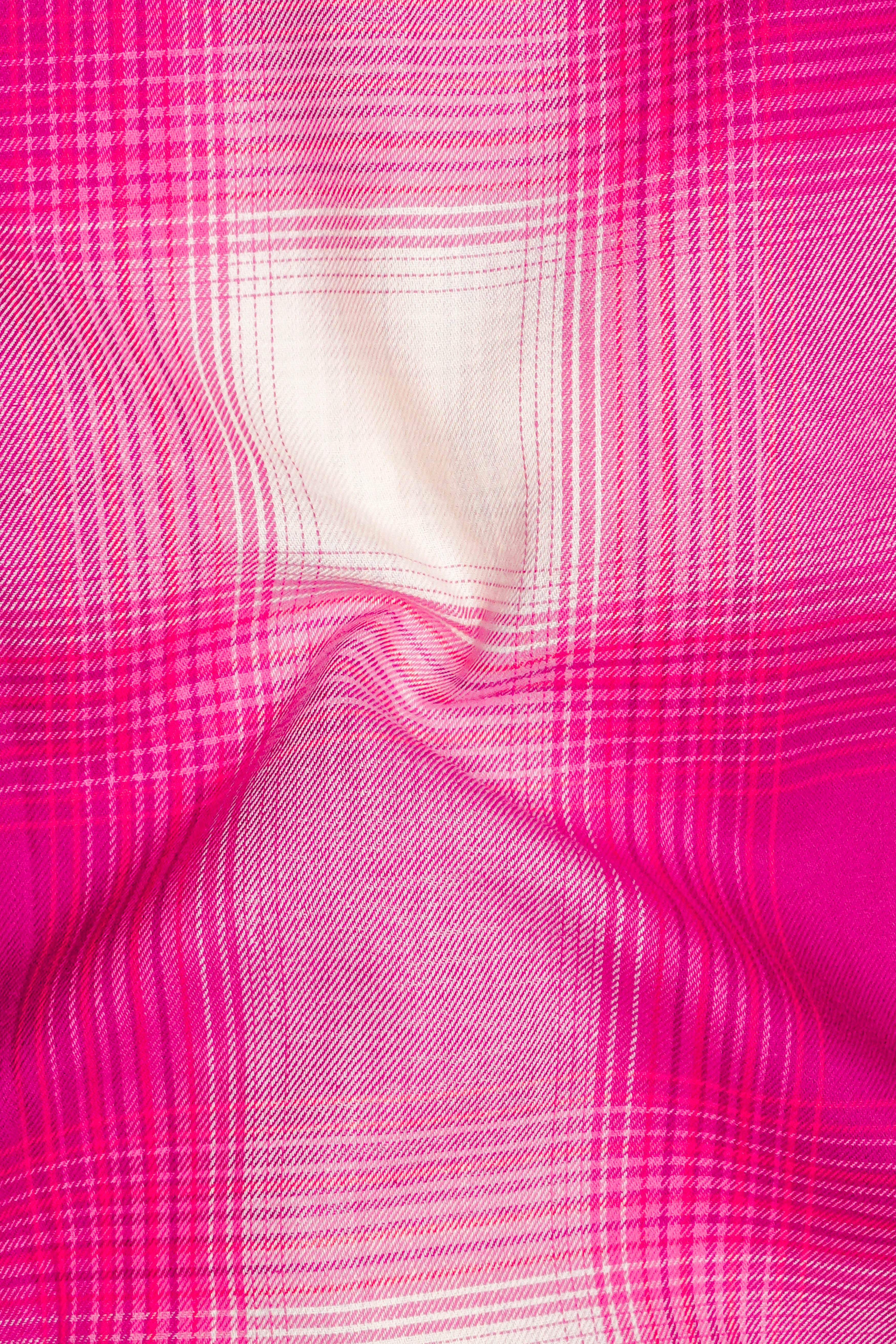 Vivid Cerise Pink Plaid Subtle Sheen Super Soft Premium Cotton Casual Shirt
