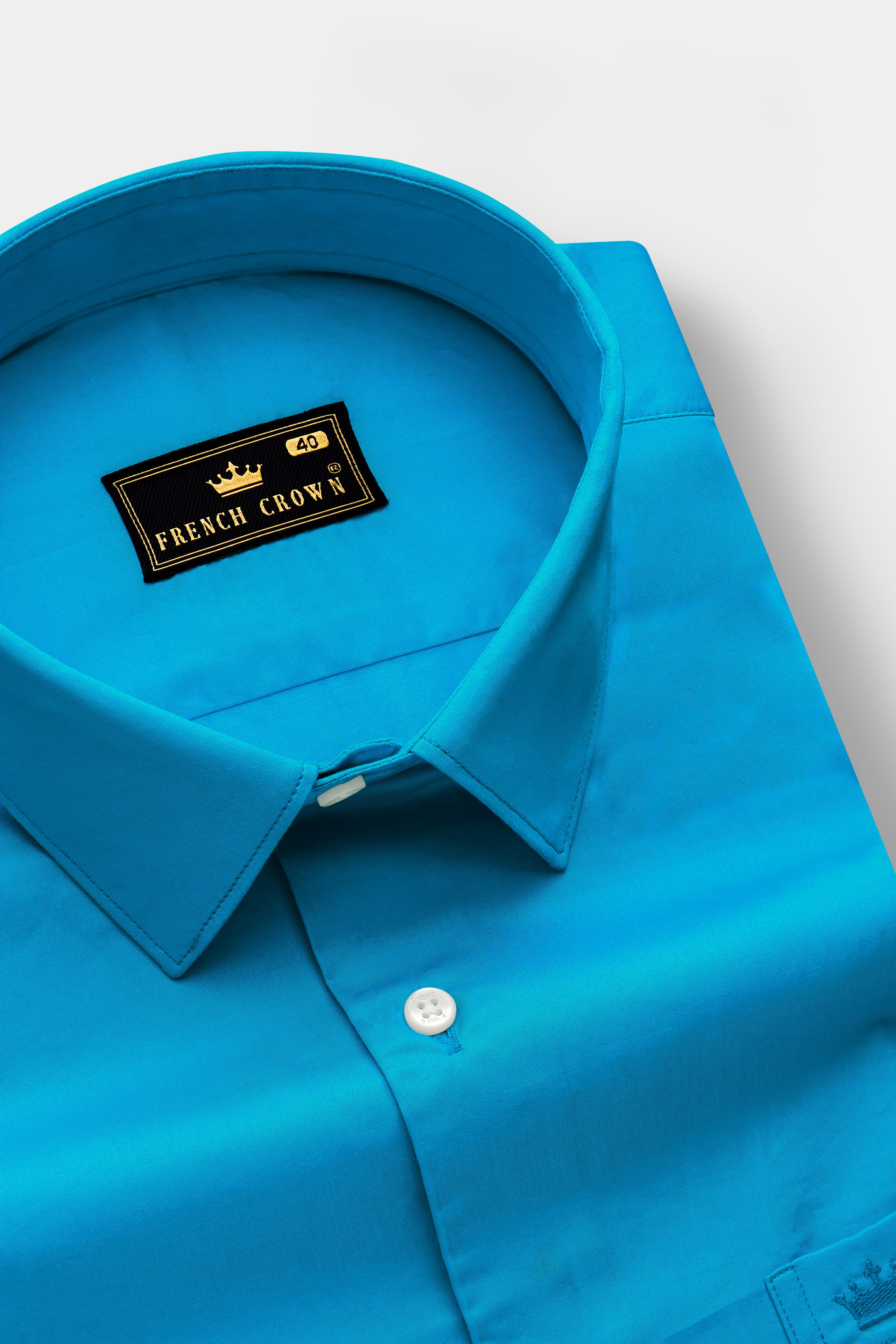 Cerulean Blue Solid Subtle Sheen Super Soft Premium Cotton Formal Shirt