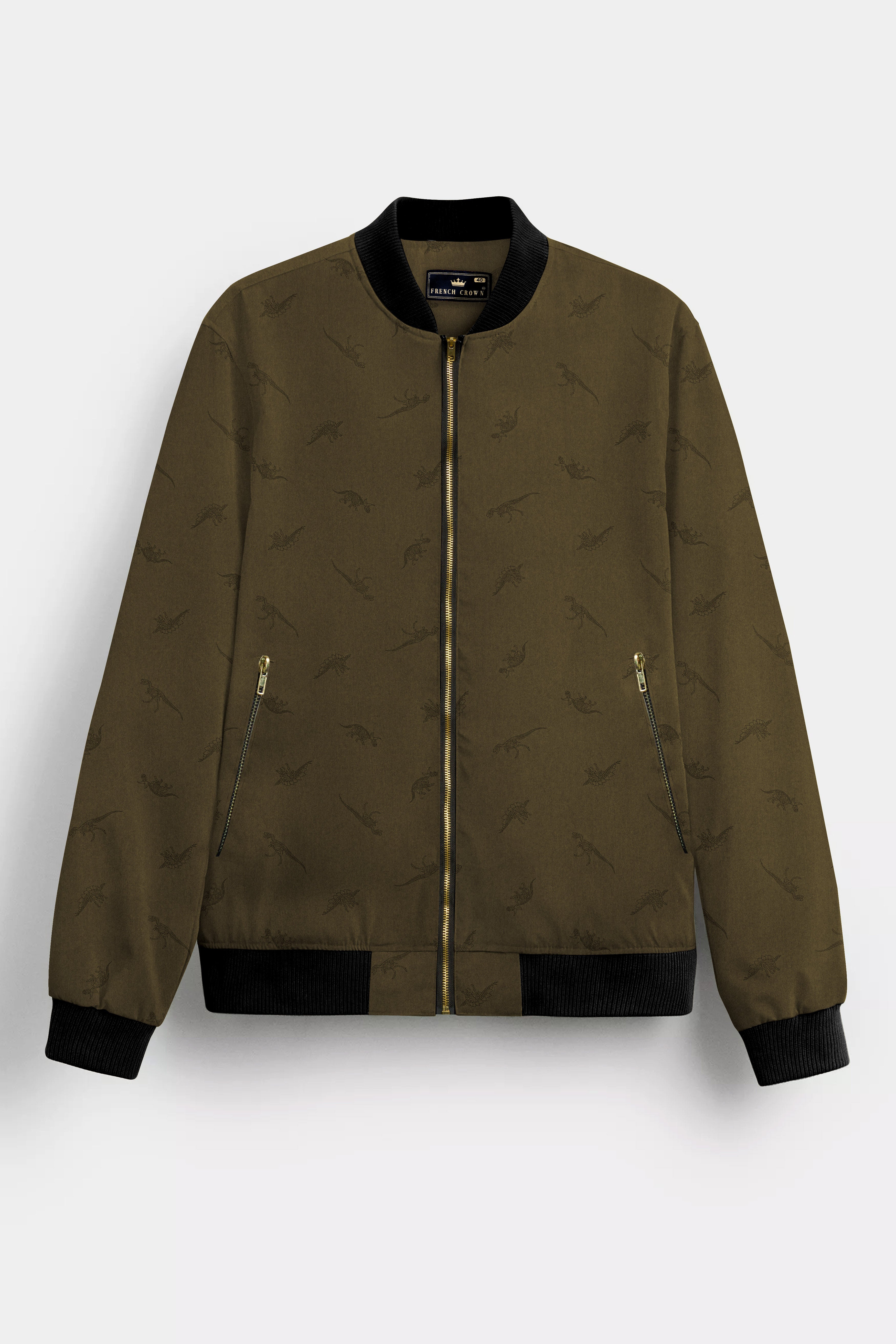 Prehistoric-Hemlock Green Dinosaur Printed Premium Cotton Bomber Jacket