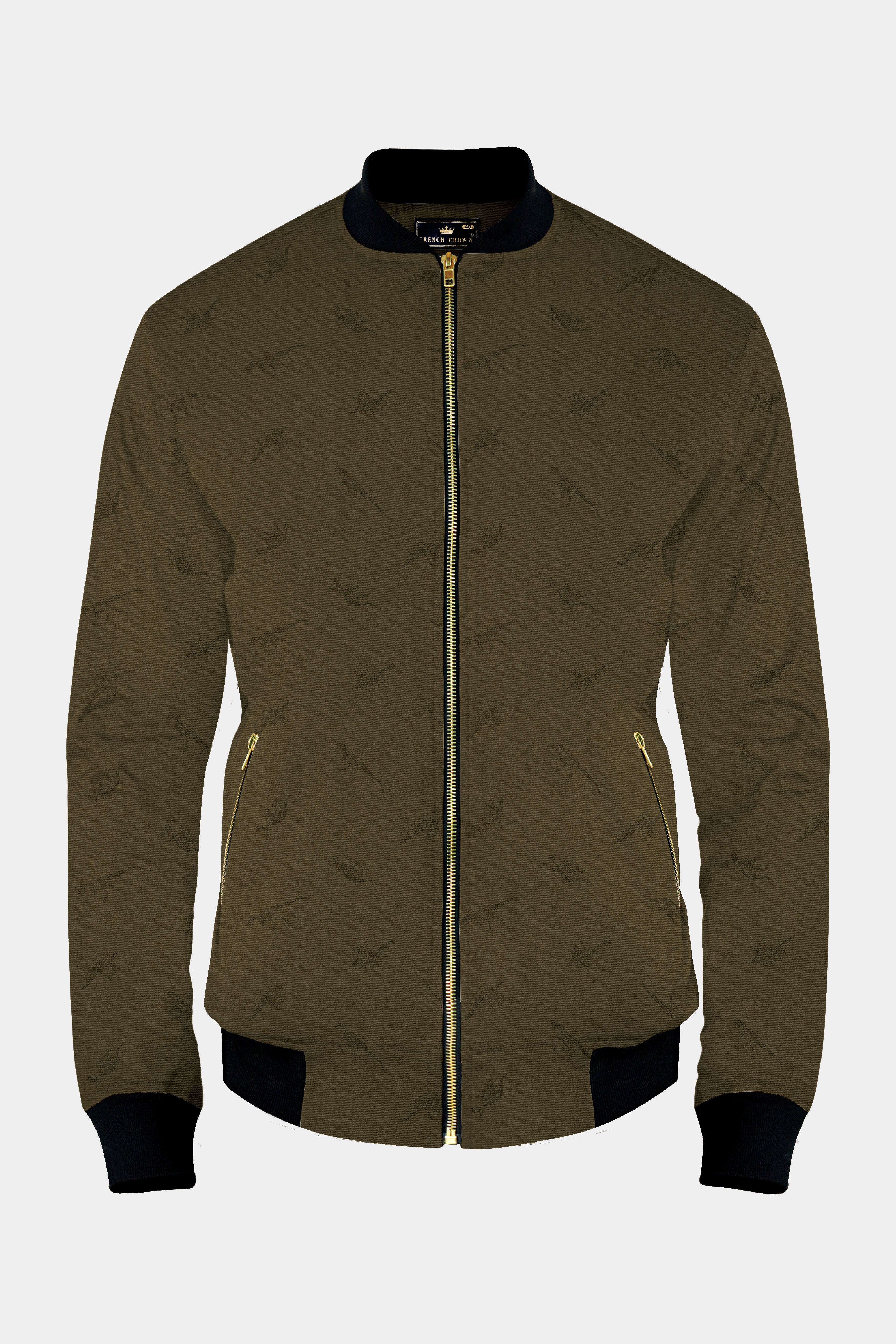 Prehistoric-Hemlock Green Dinosaur Printed Premium Cotton Bomber Jacket