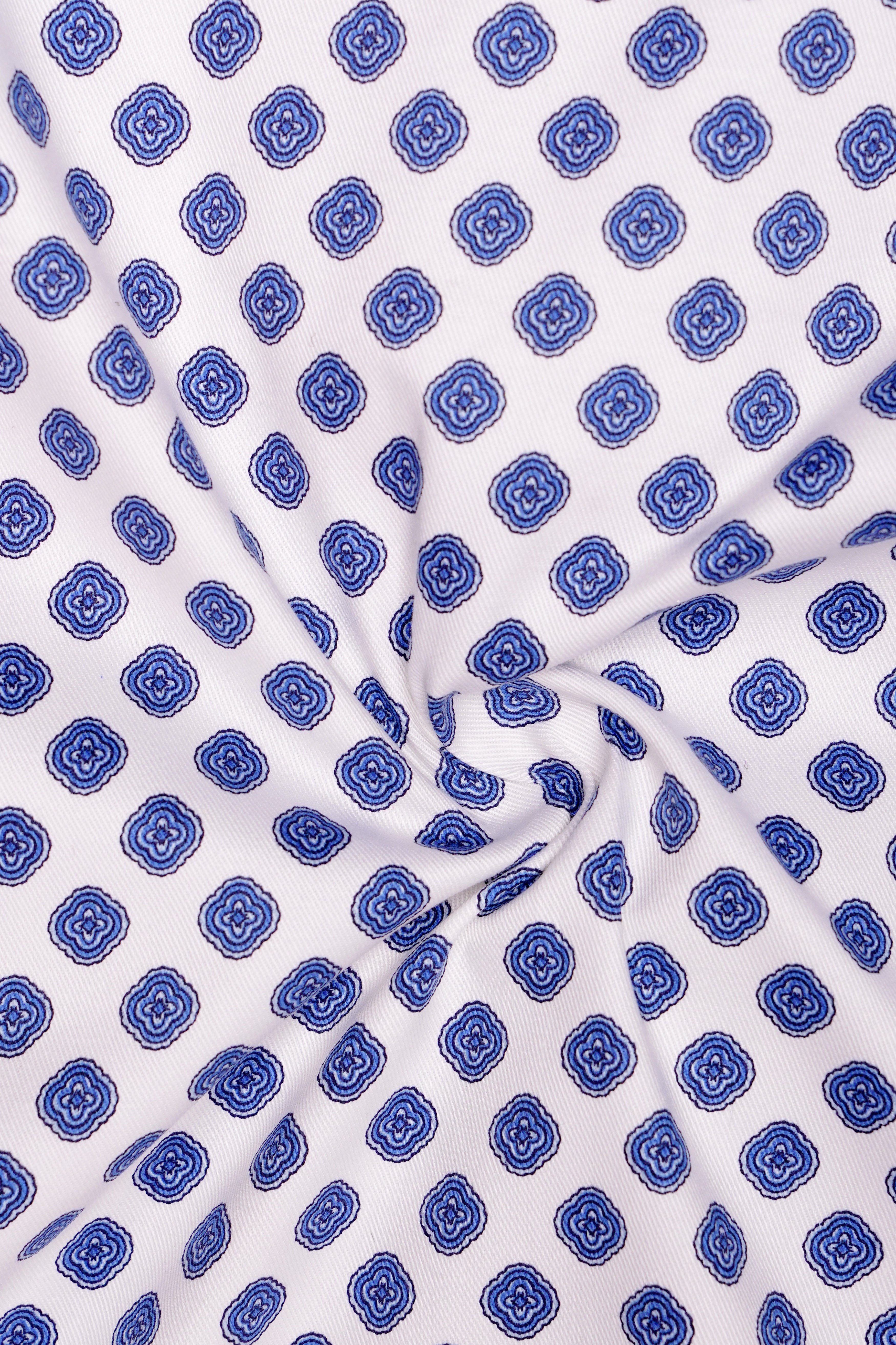 Ocean Echo-Bright White And Mariner Blue Retro Printed Premium Cotton Bomber Jacket
